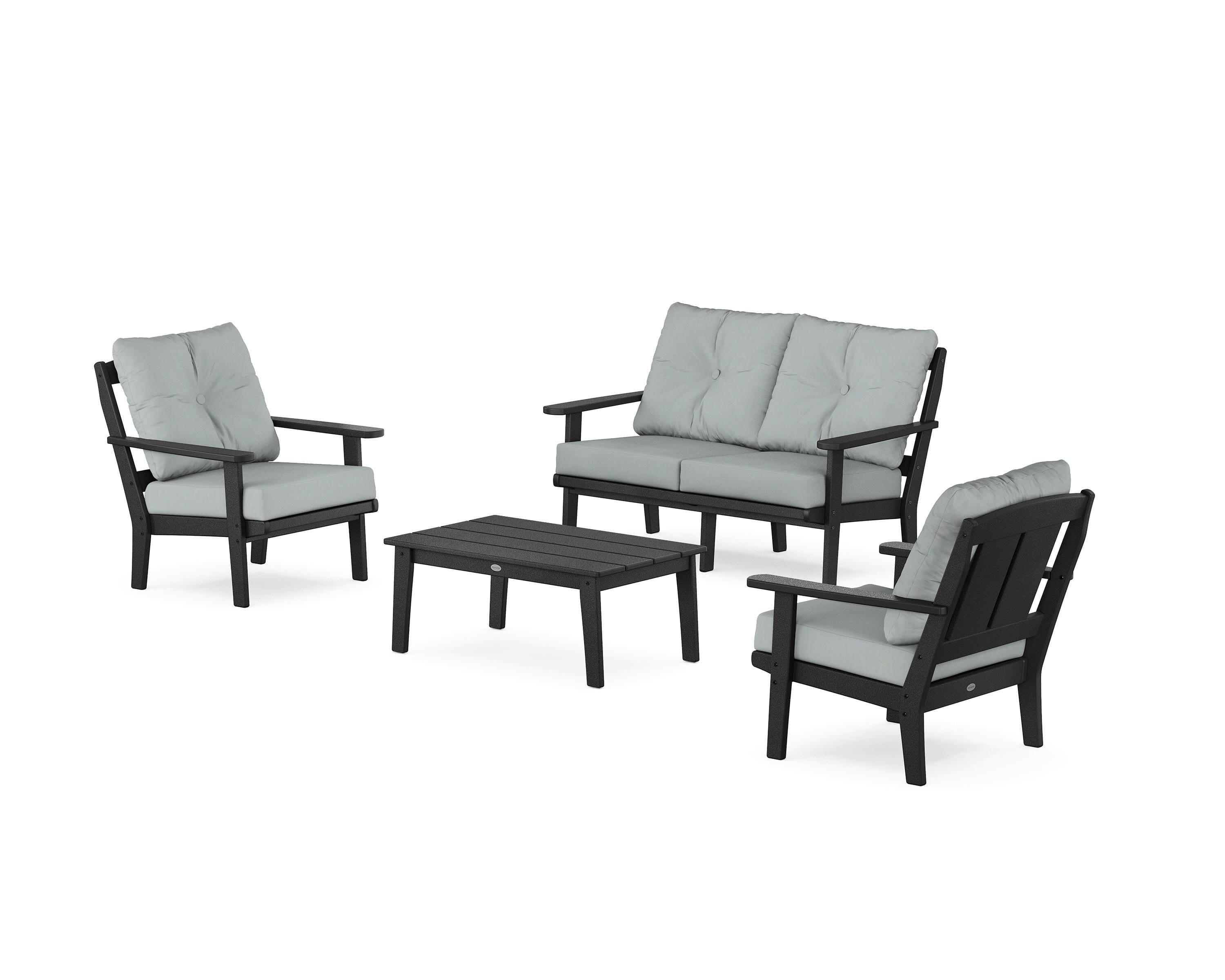 POLYWOOD Mission 4-Piece Deep Seating Set with Loveseat in Black / Spa