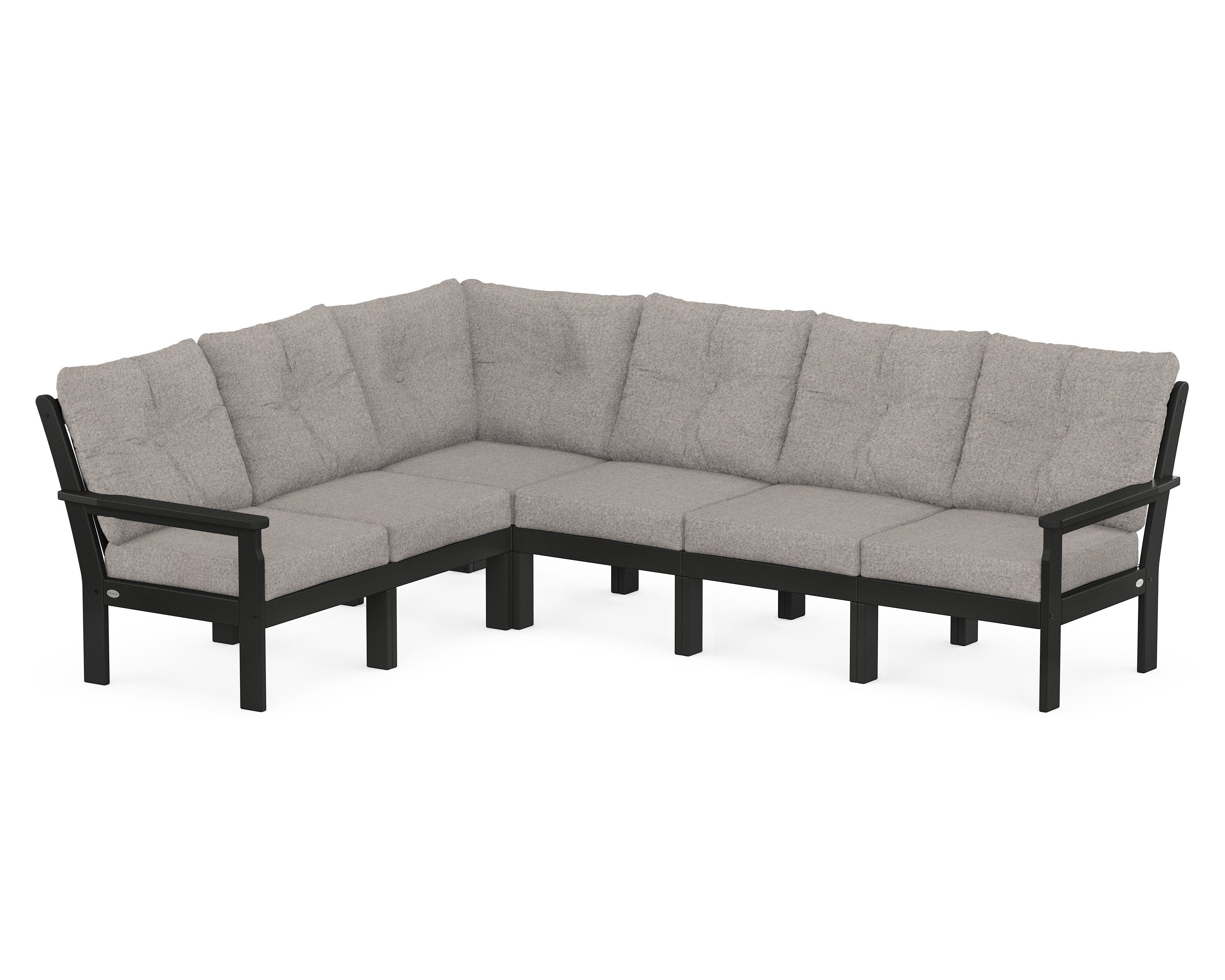POLYWOOD Vineyard 6-Piece Sectional in Black / Weathered Tweed