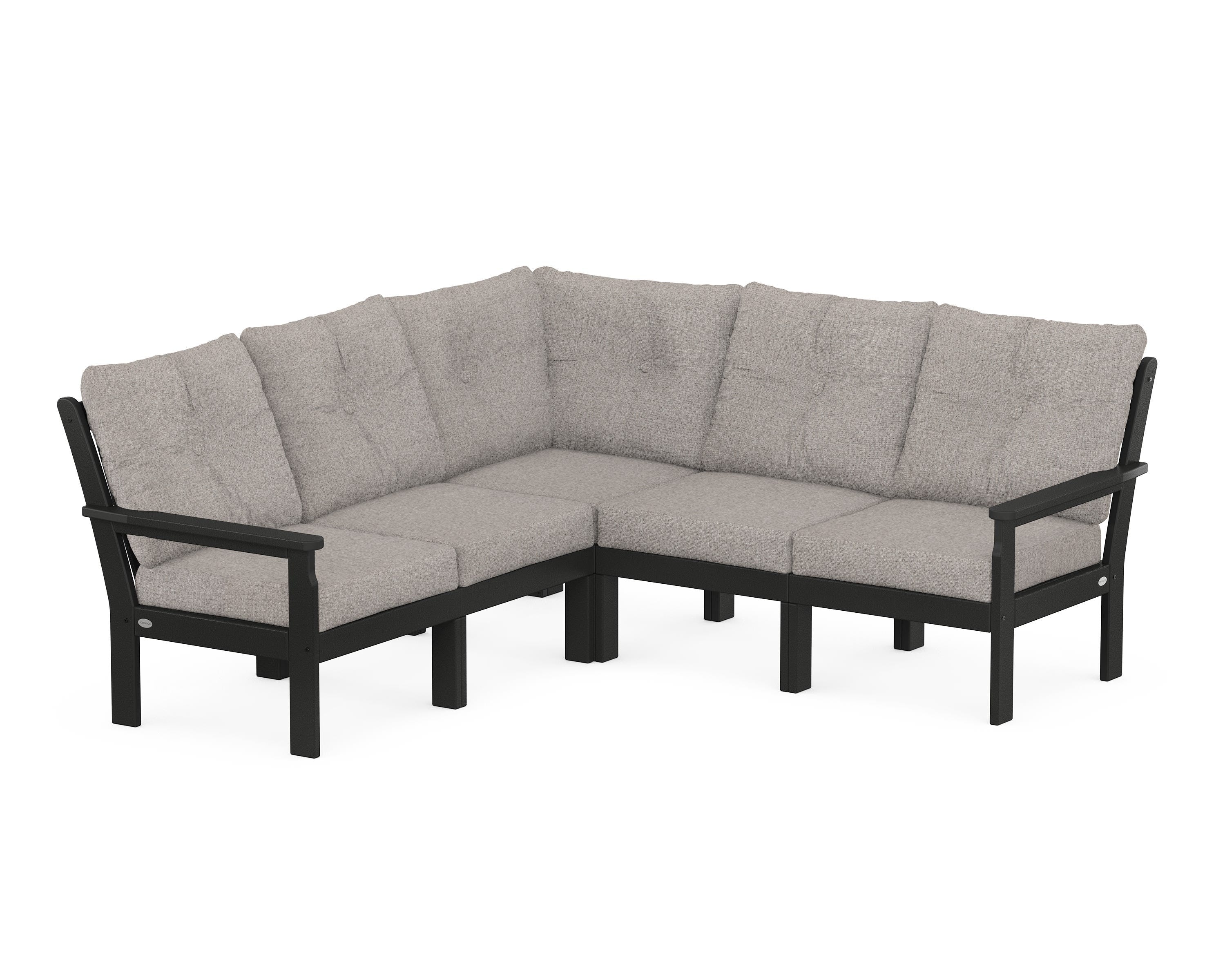 POLYWOOD Vineyard 5-Piece Sectional in Black / Weathered Tweed