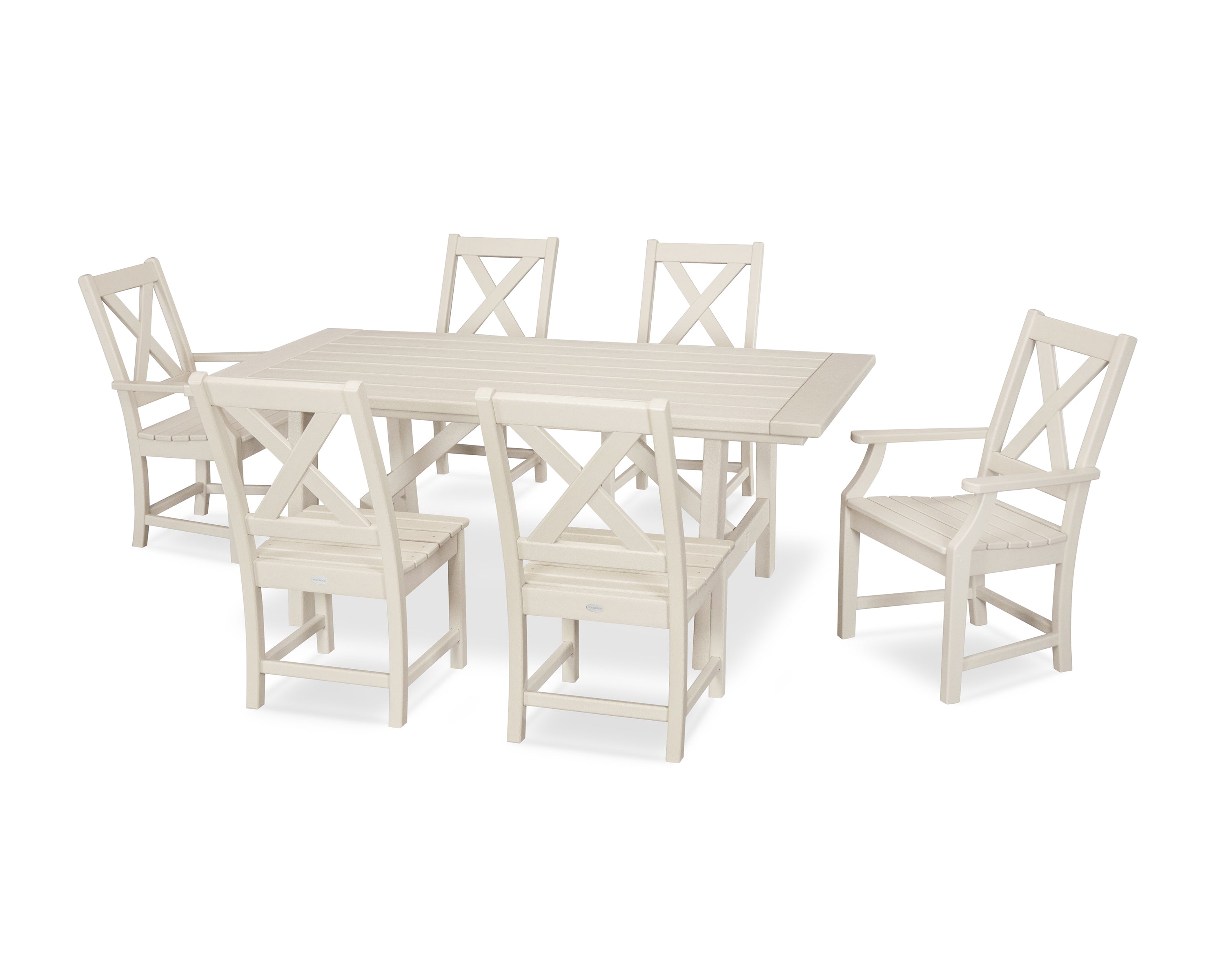 POLYWOOD Braxton 7-Piece Rustic Farmhouse Dining Set in Sand