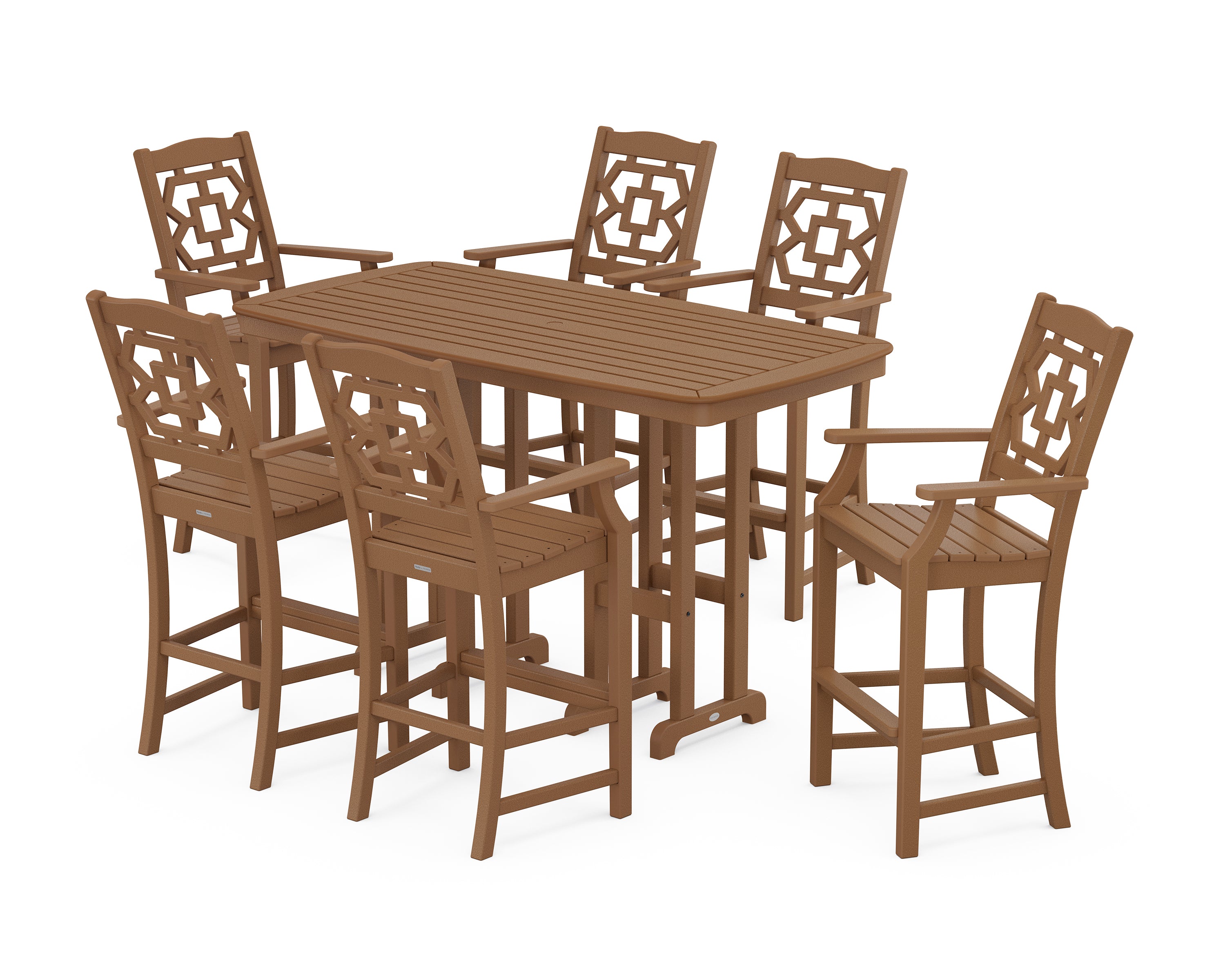 Martha Stewart by POLYWOOD Chinoiserie Arm Chair 7-Piece Bar Set in Teak