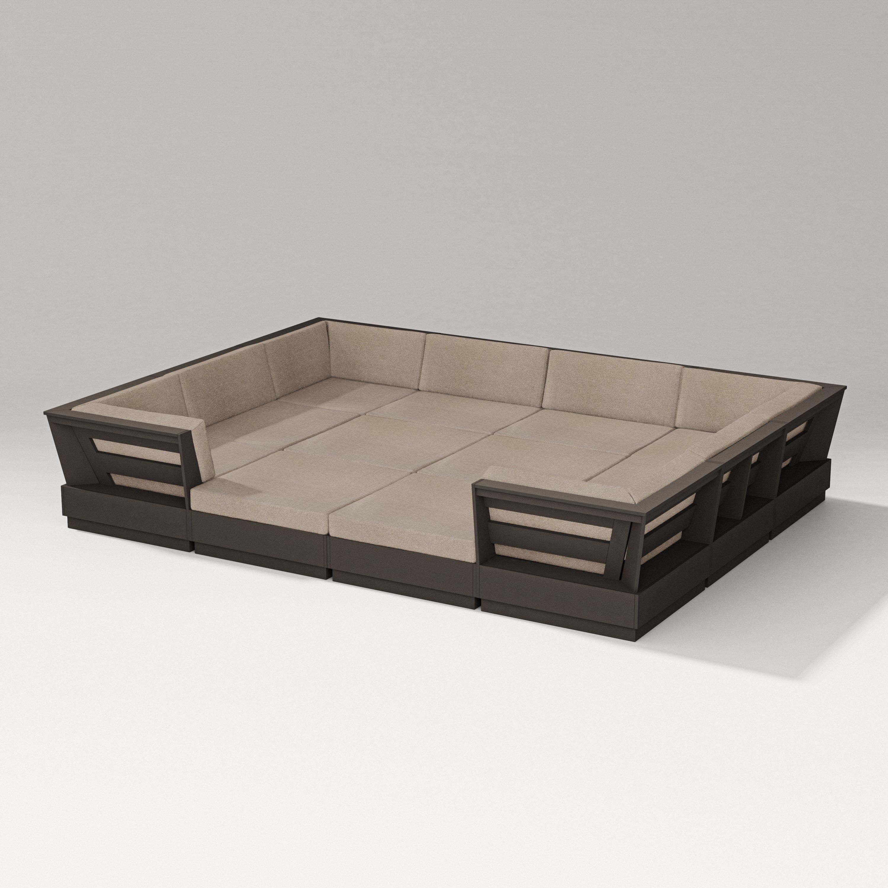 PW Designer Series Elevate 12-Piece Pit Sectional in Vintage Coffee / Spiced Burlap