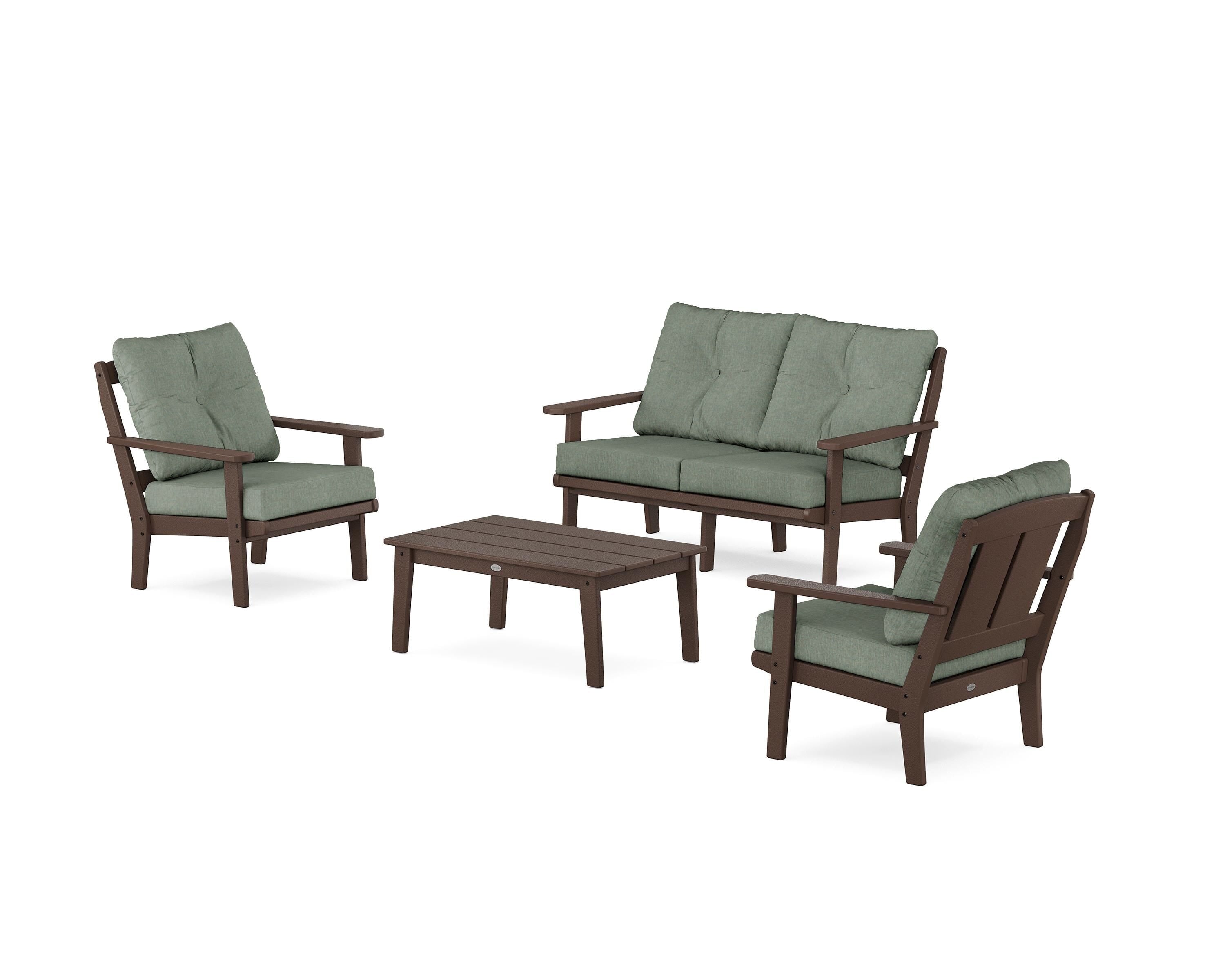 POLYWOOD Mission 4-Piece Deep Seating Set with Loveseat in Mahogany / Cast Sage