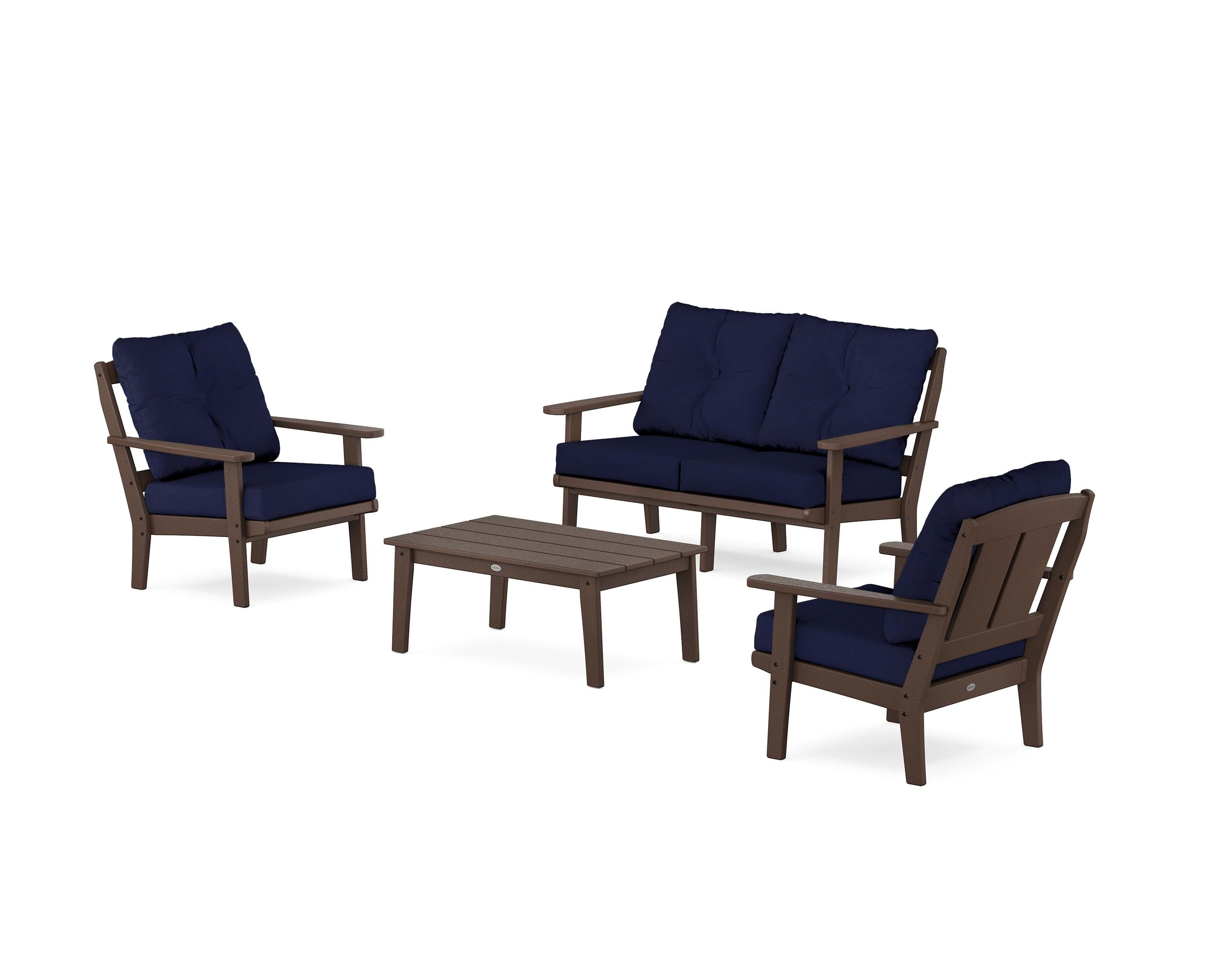 POLYWOOD Mission 4-Piece Deep Seating Set with Loveseat in Mahogany / Navy