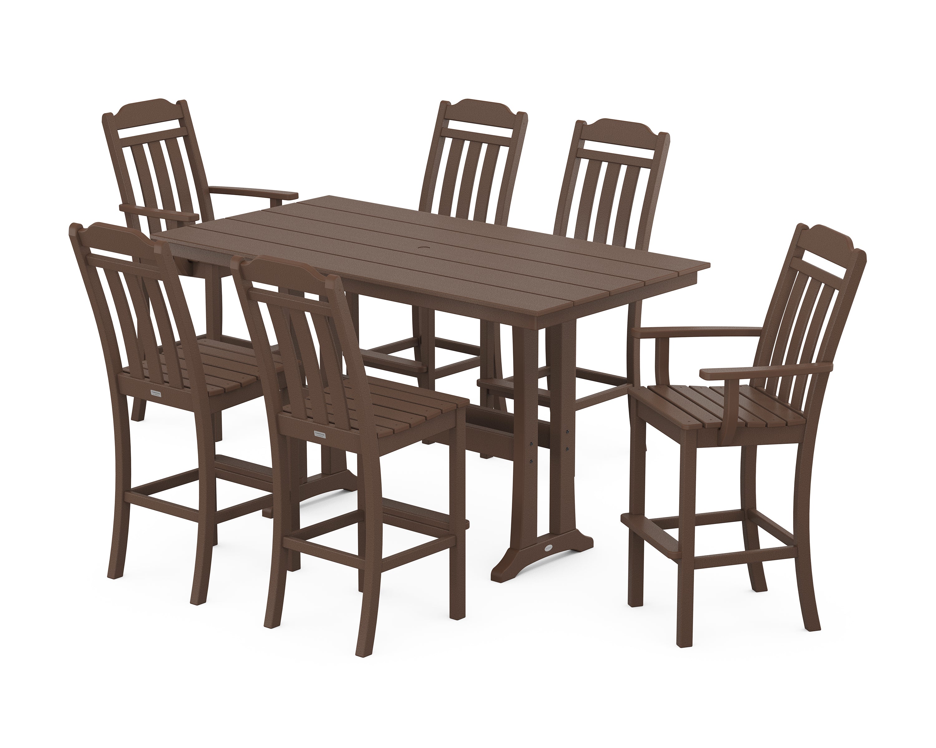 POLYWOOD Country Living 7-Piece Farmhouse Bar Set with Trestle Legs in Mahogany