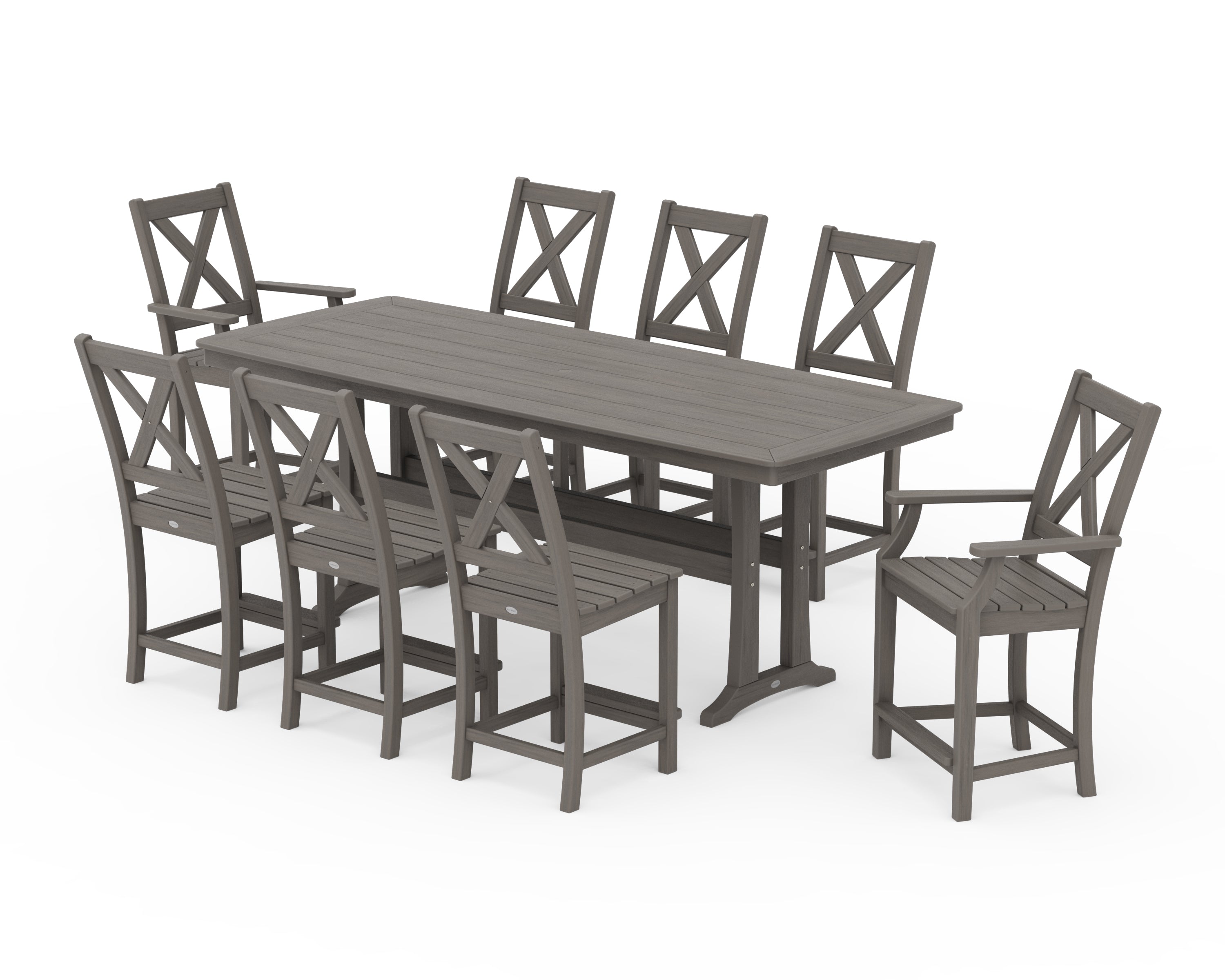 POLYWOOD Braxton 9-Piece Counter Set with Trestle Legs in Driftwood