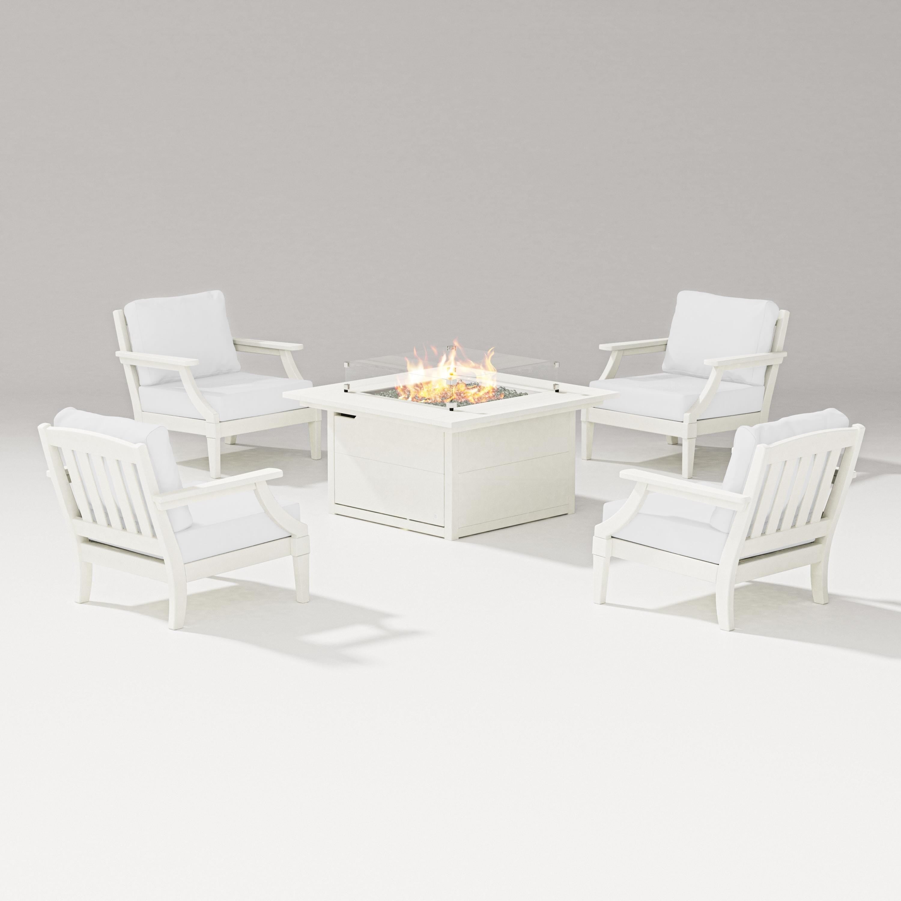PW Designer Series Estate 5-Piece Lounge Fire Table Set in Vintage White / Natural
