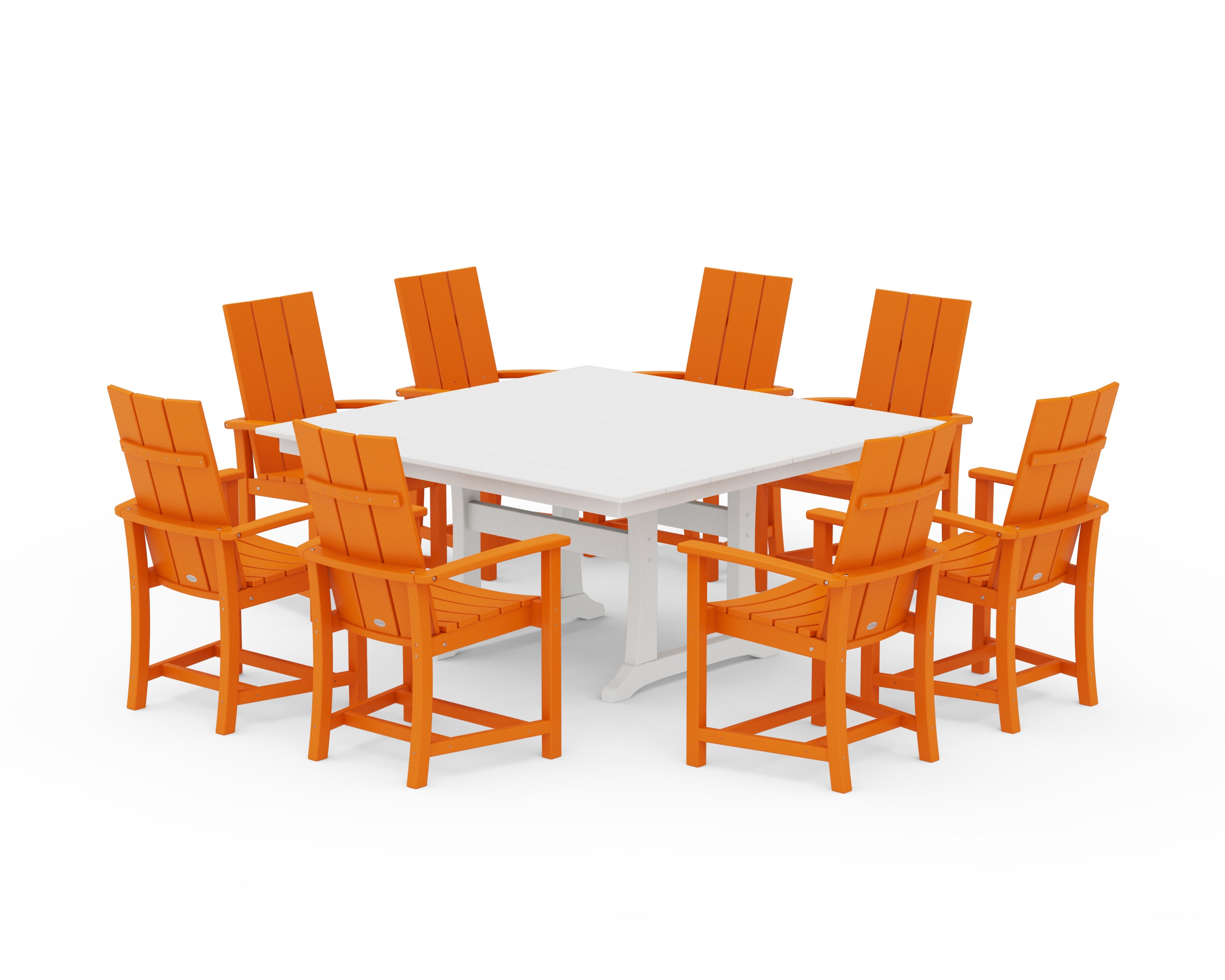 POLYWOOD Modern Adirondack 9-Piece Farmhouse Trestle Dining Set in Tangerine / White