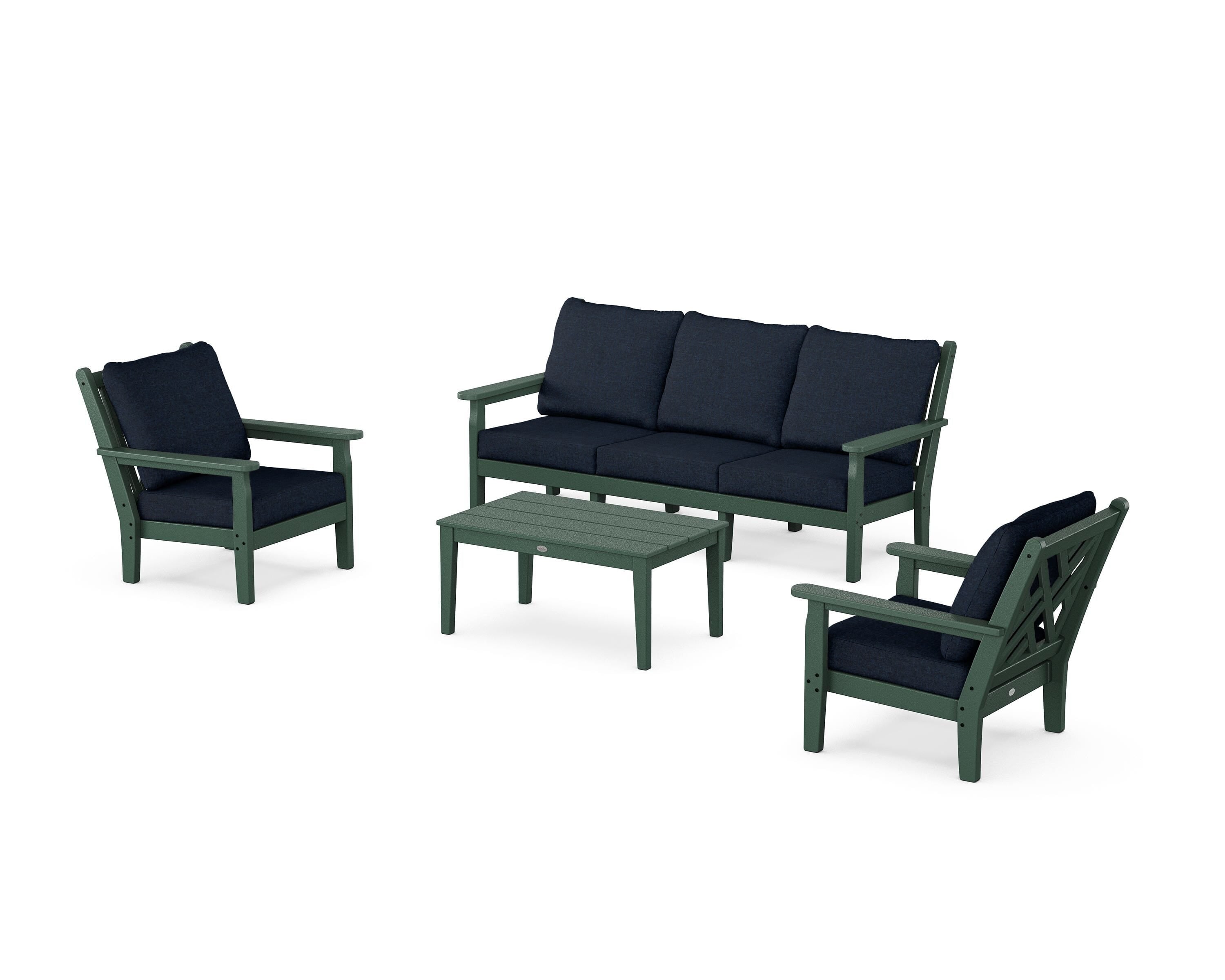 POLYWOOD Chippendale 4-Piece Deep Seating Set with Sofa in Green / Marine Indigo