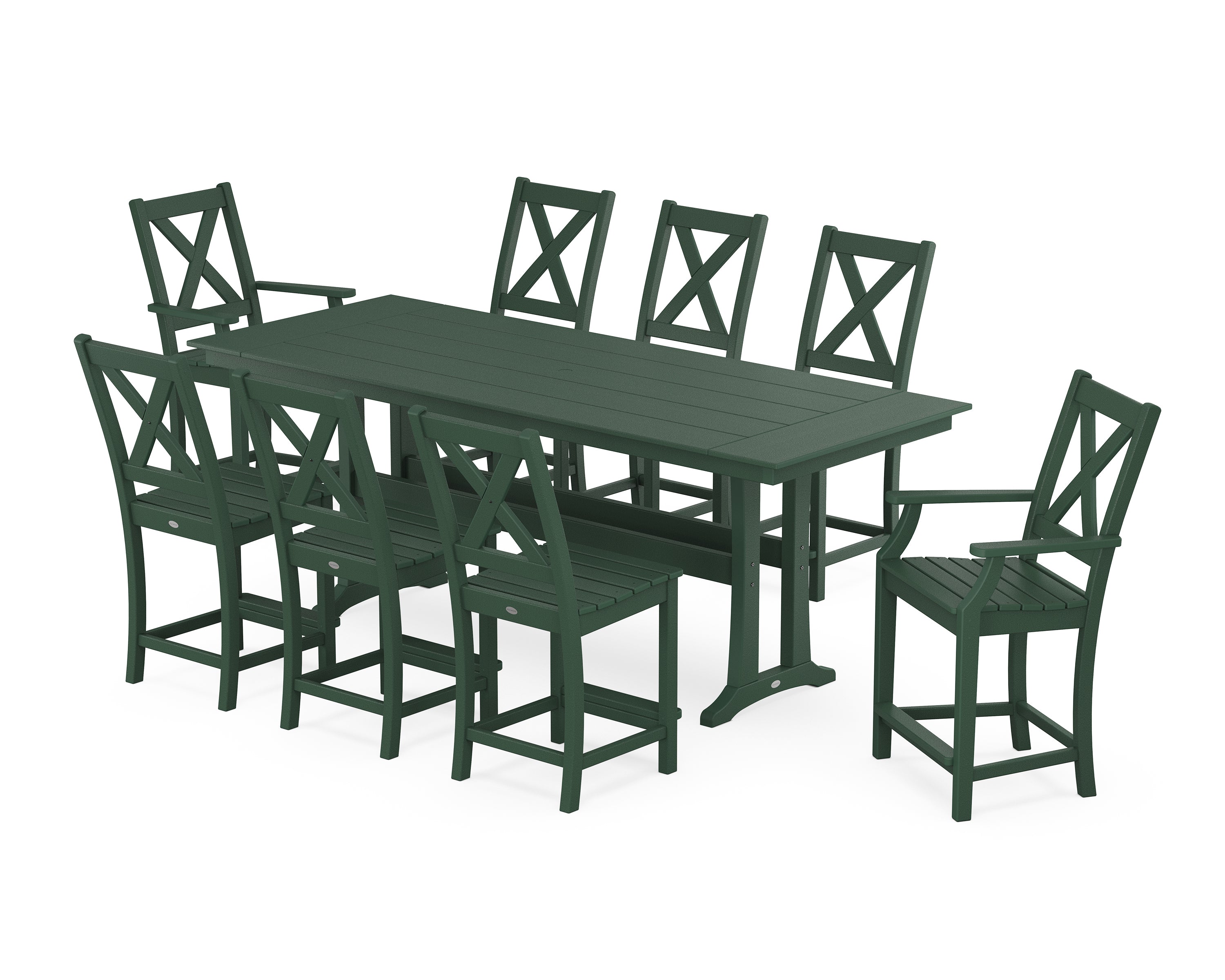 POLYWOOD Braxton 9-Piece Farmhouse Counter Set with Trestle Legs in Green