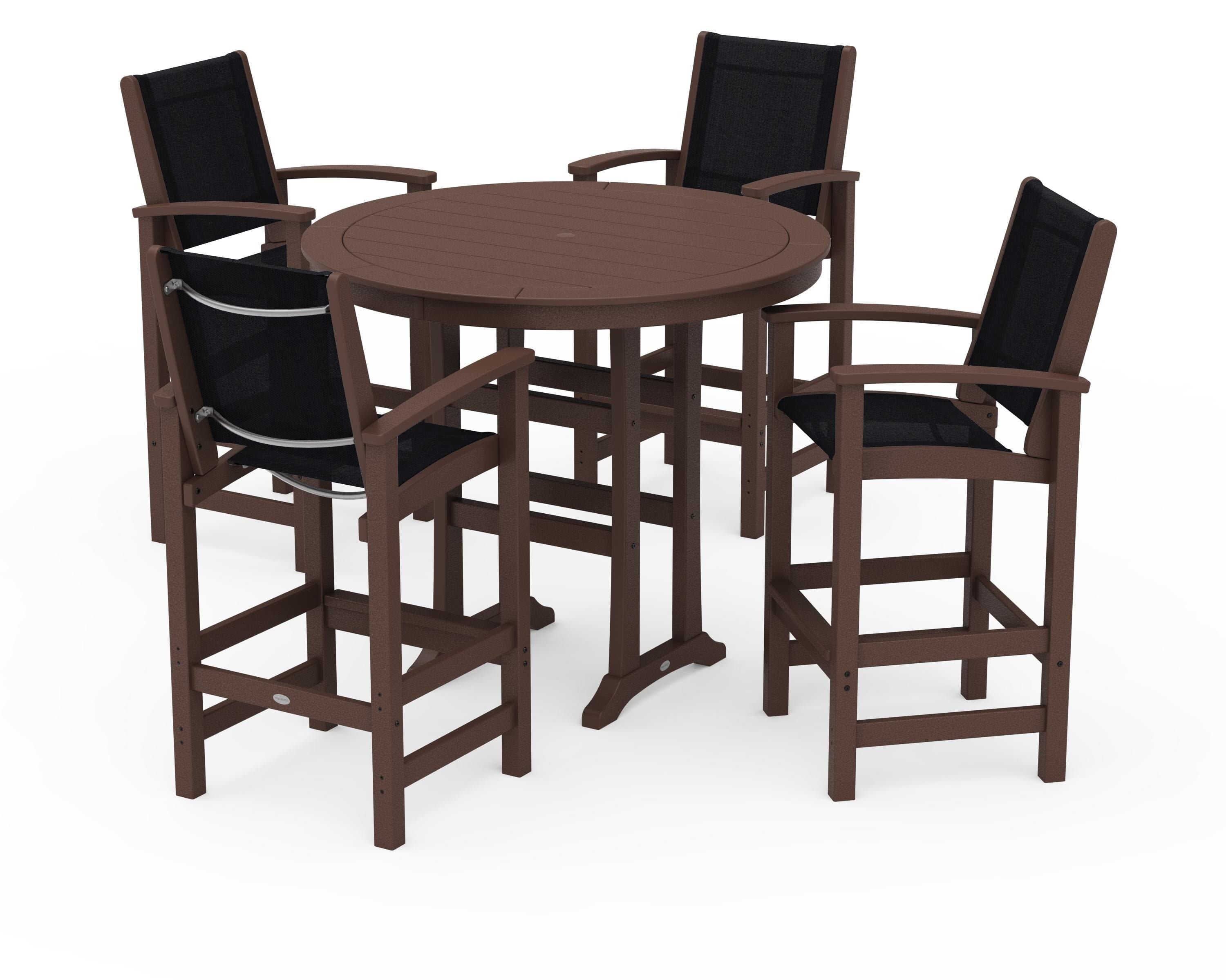 POLYWOOD Coastal 5-Piece Nautical Trestle Bar Set in Mahogany / Black Sling