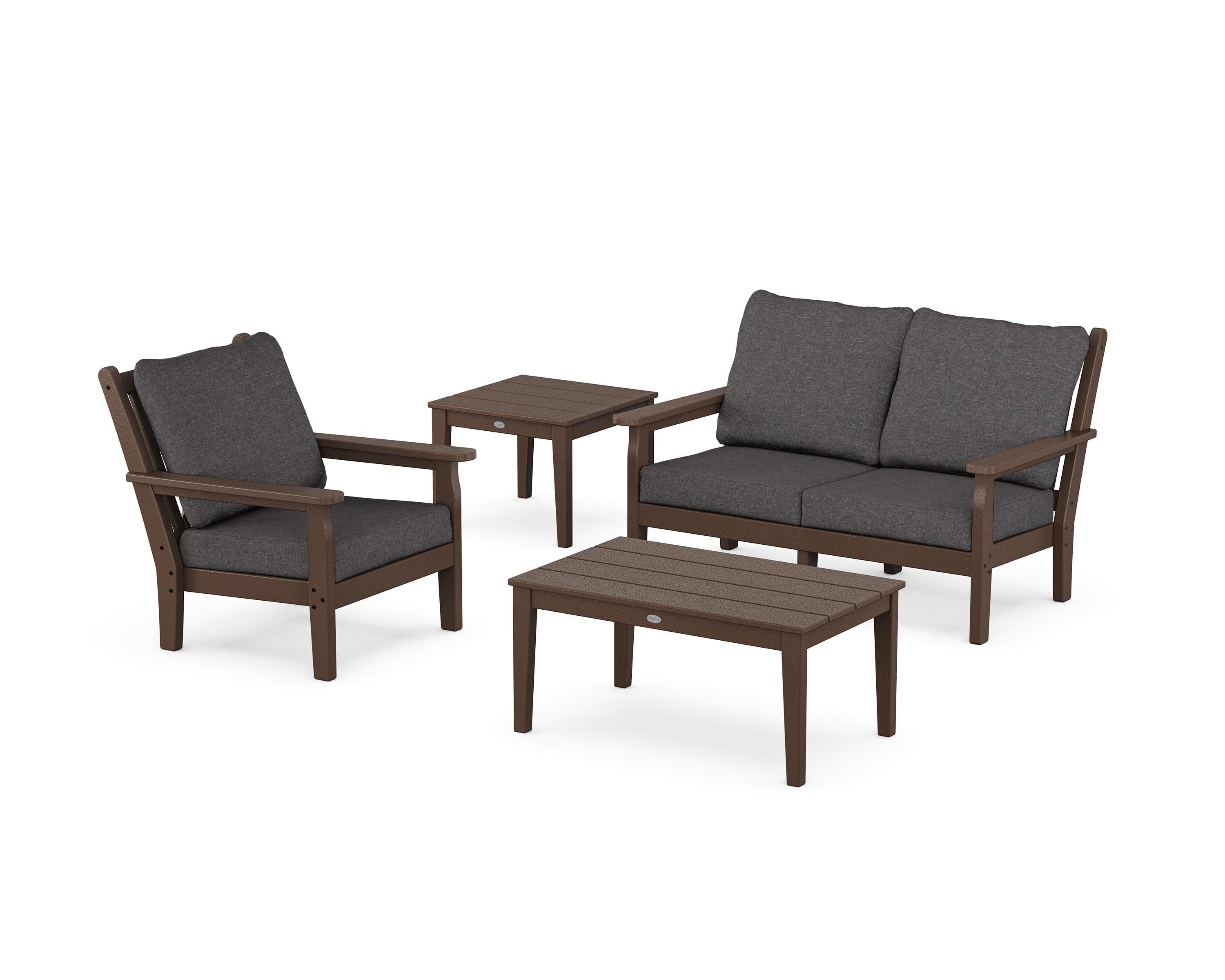POLYWOOD Chippendale 4-Piece Deep Seating Set in Mahogany / Ash Charcoal