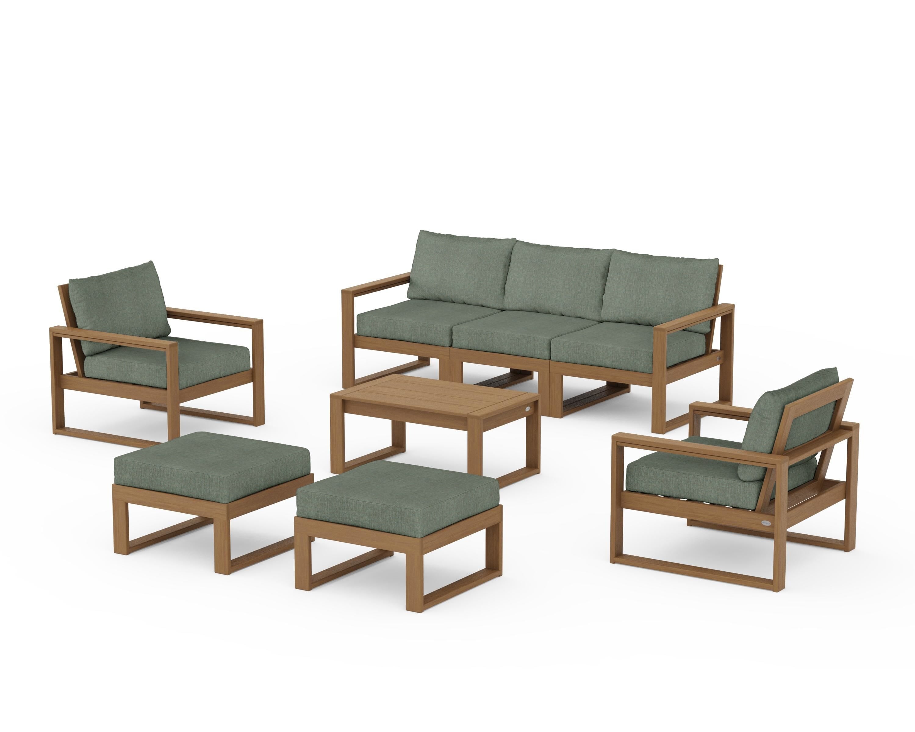 POLYWOOD EDGE Sectional 8-Piece Lounge Sofa Set in Natural / Cast Sage