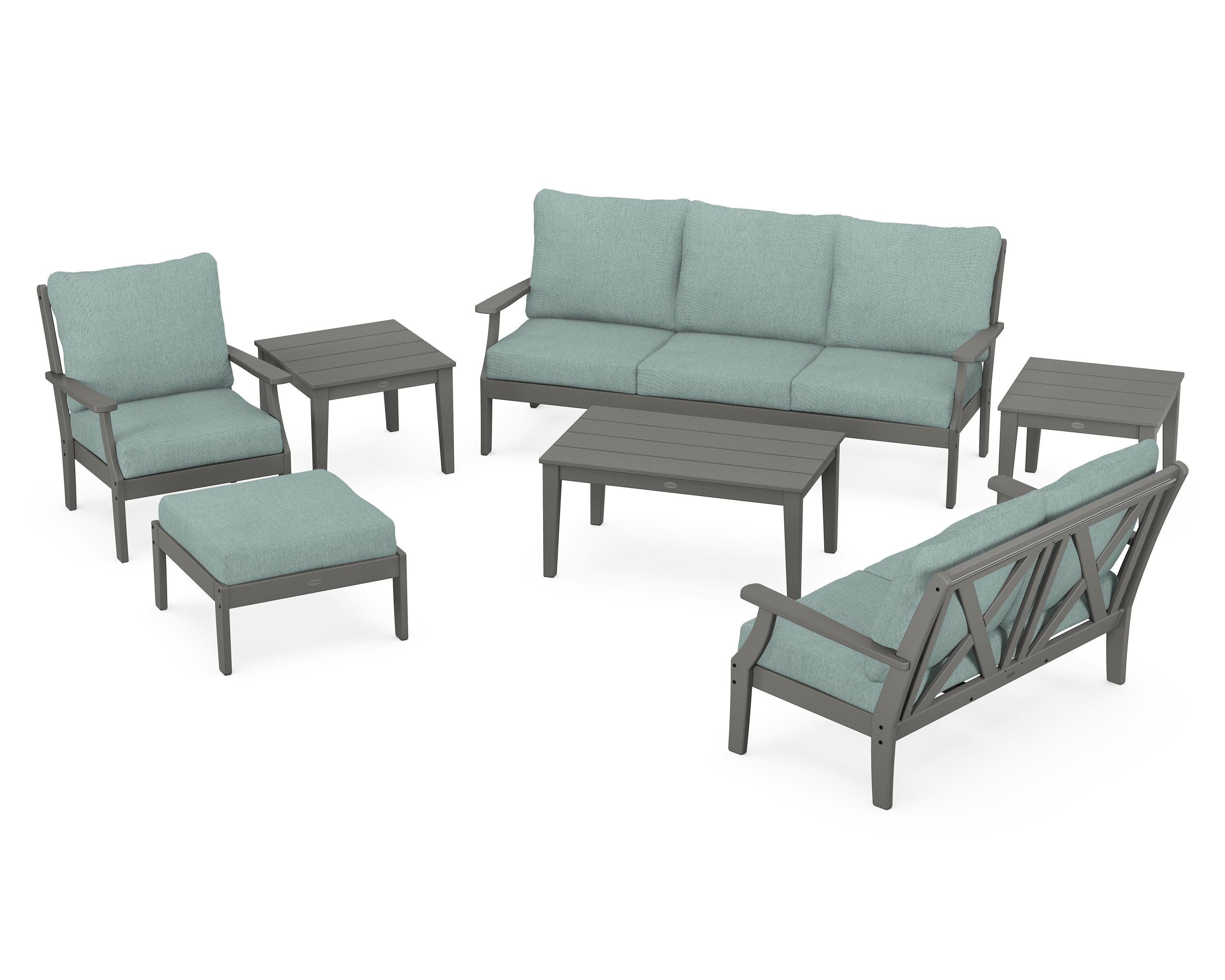 POLYWOOD Braxton 7-Piece Deep Seating Set in Slate Grey / Glacier Spa