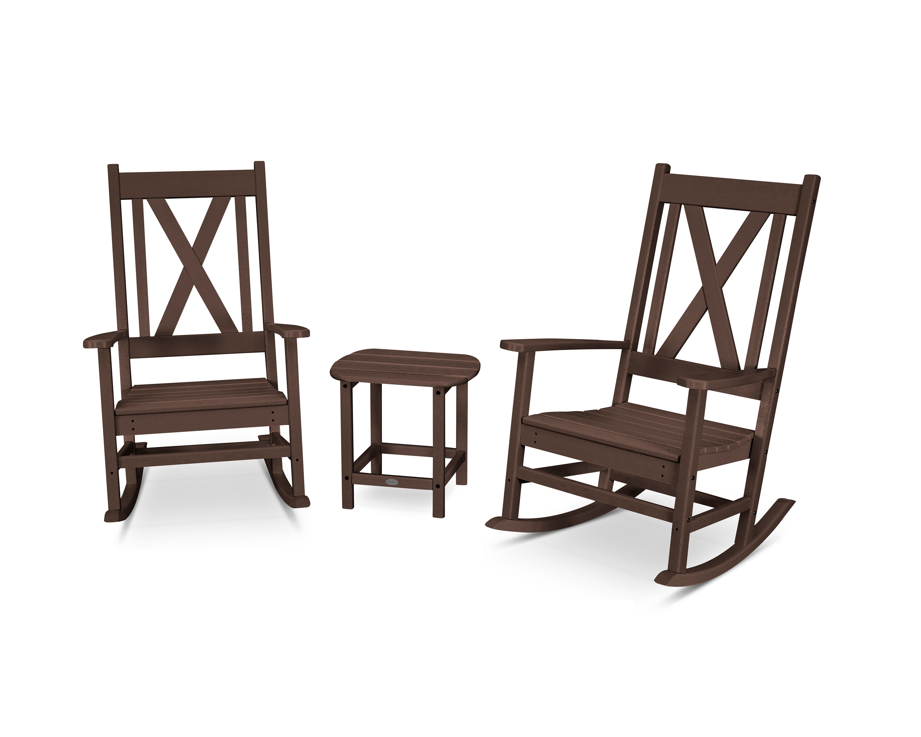 POLYWOOD Braxton 3-Piece Porch Rocking Chair Set in Mahogany