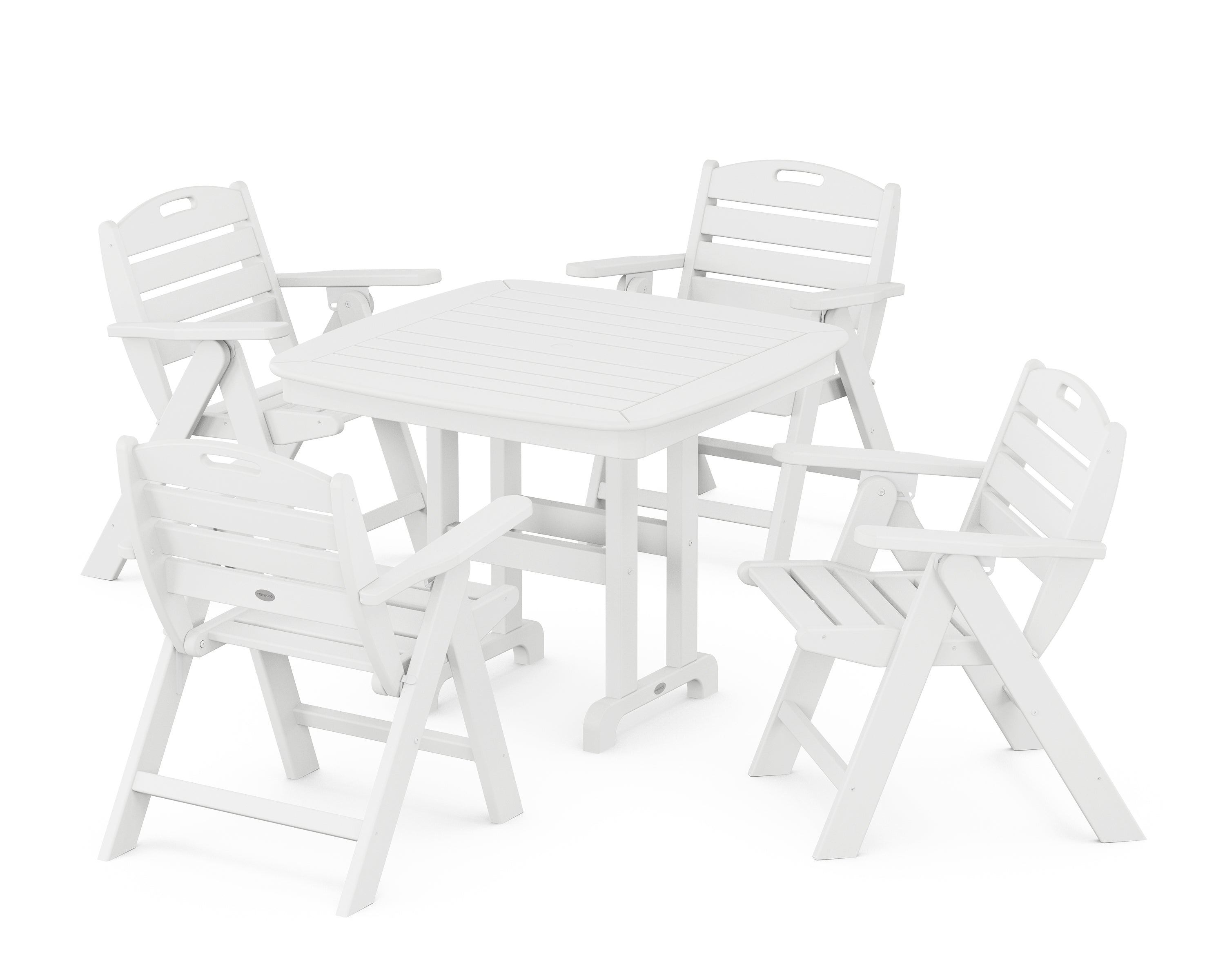 POLYWOOD® Nautical Folding Lowback Chair 5-Piece Dining Set in White
