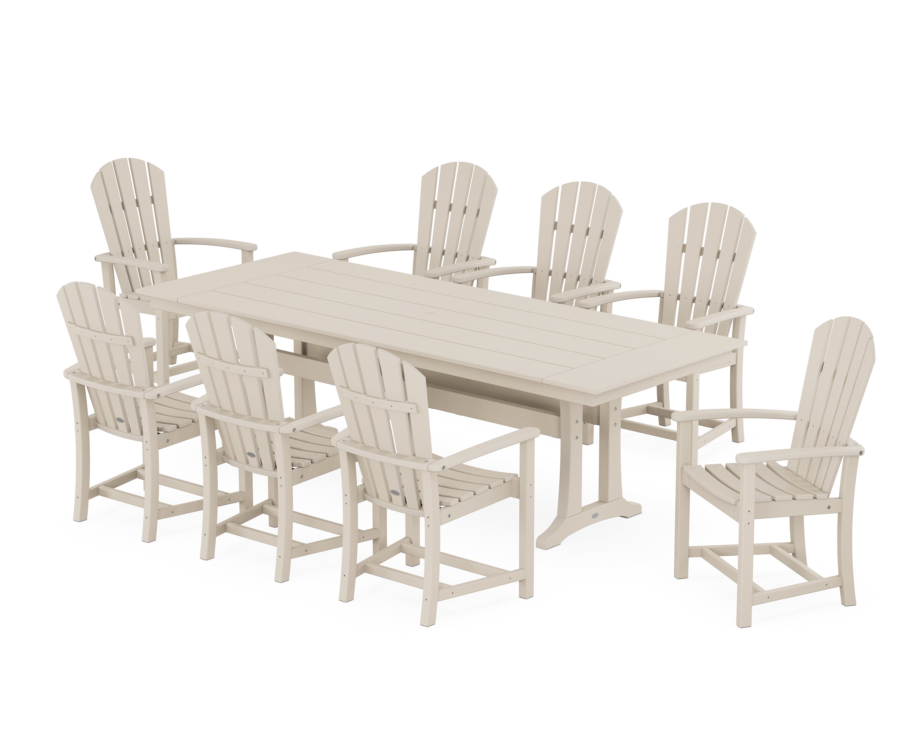 POLYWOOD Palm Coast 9-Piece Farmhouse Dining Set with Trestle Legs in Sand