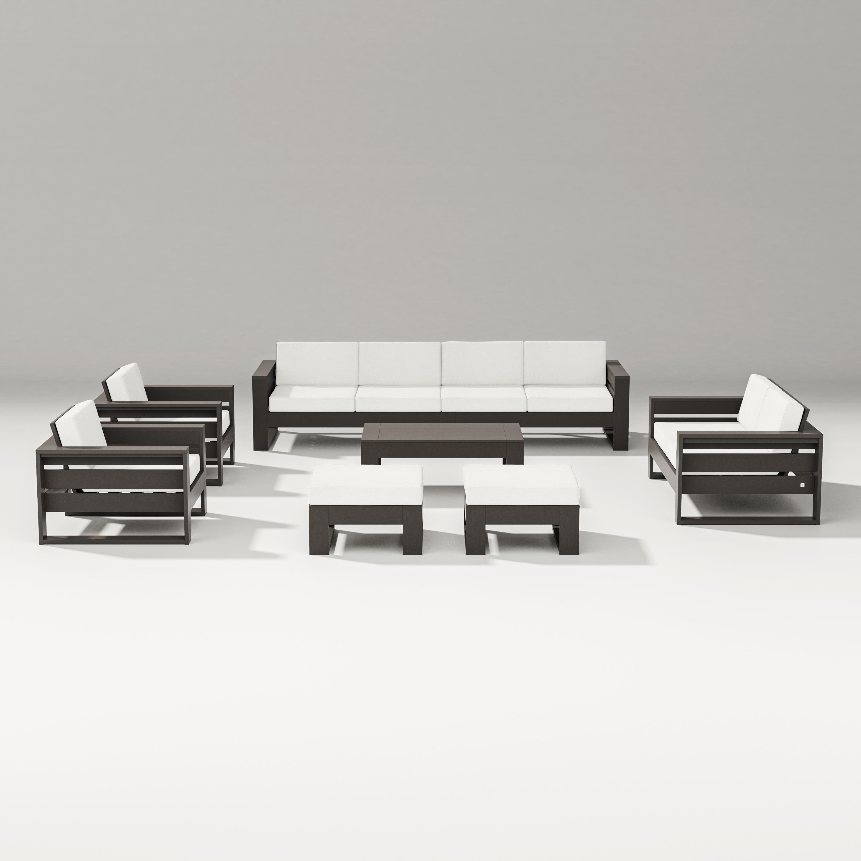 PW Designer Series Latitude 8-Piece Lounge Sofa Set in Vintage Coffee / Natural Linen