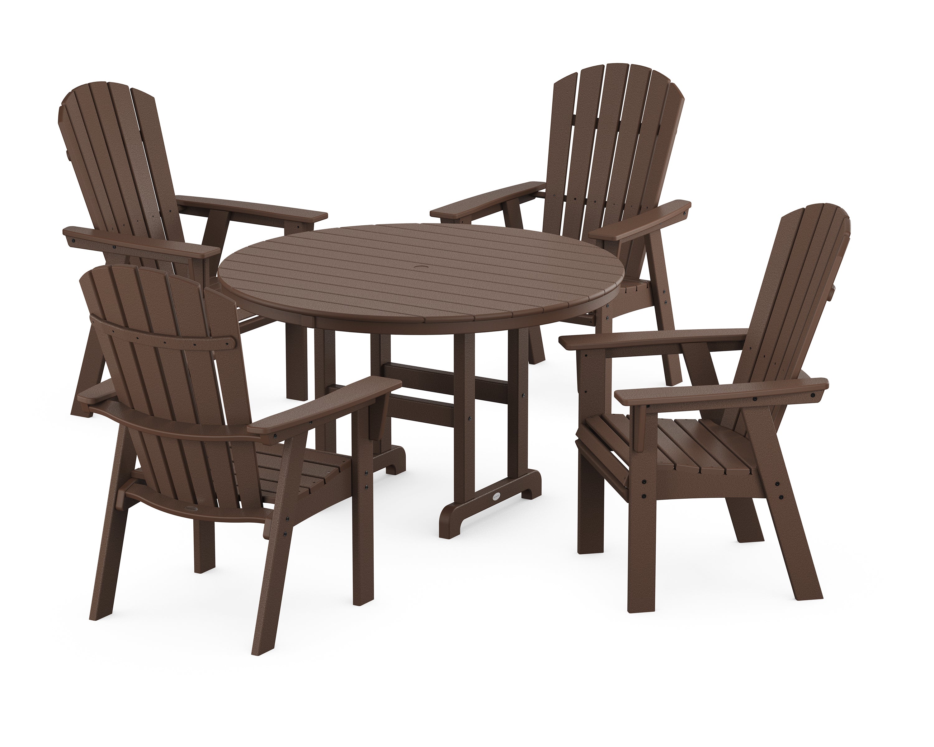 POLYWOOD® Nautical Adirondack 5-Piece Round Farmhouse Dining Set in Mahogany