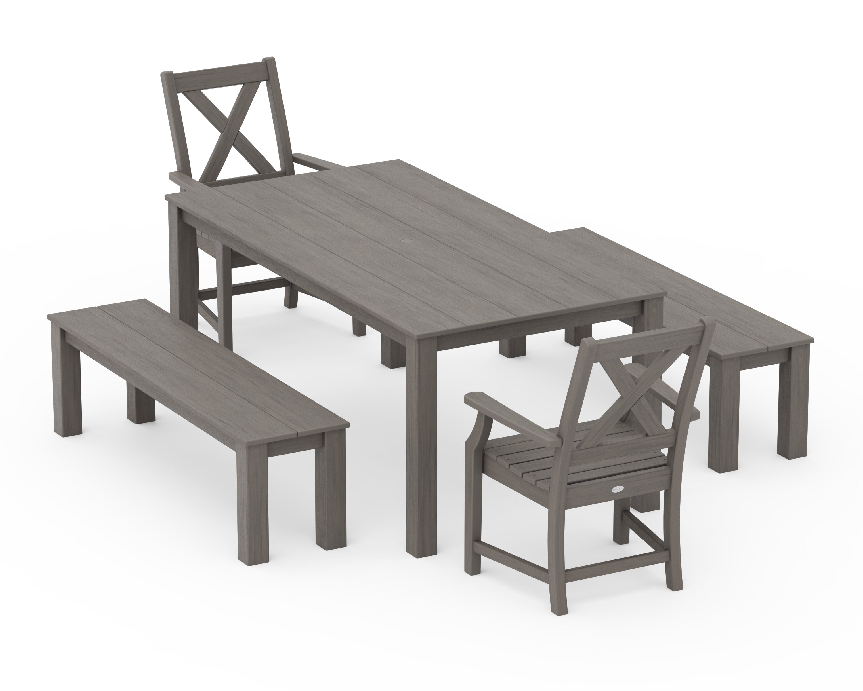 POLYWOOD Braxton 5-Piece Parsons Dining Set with Benches in Driftwood