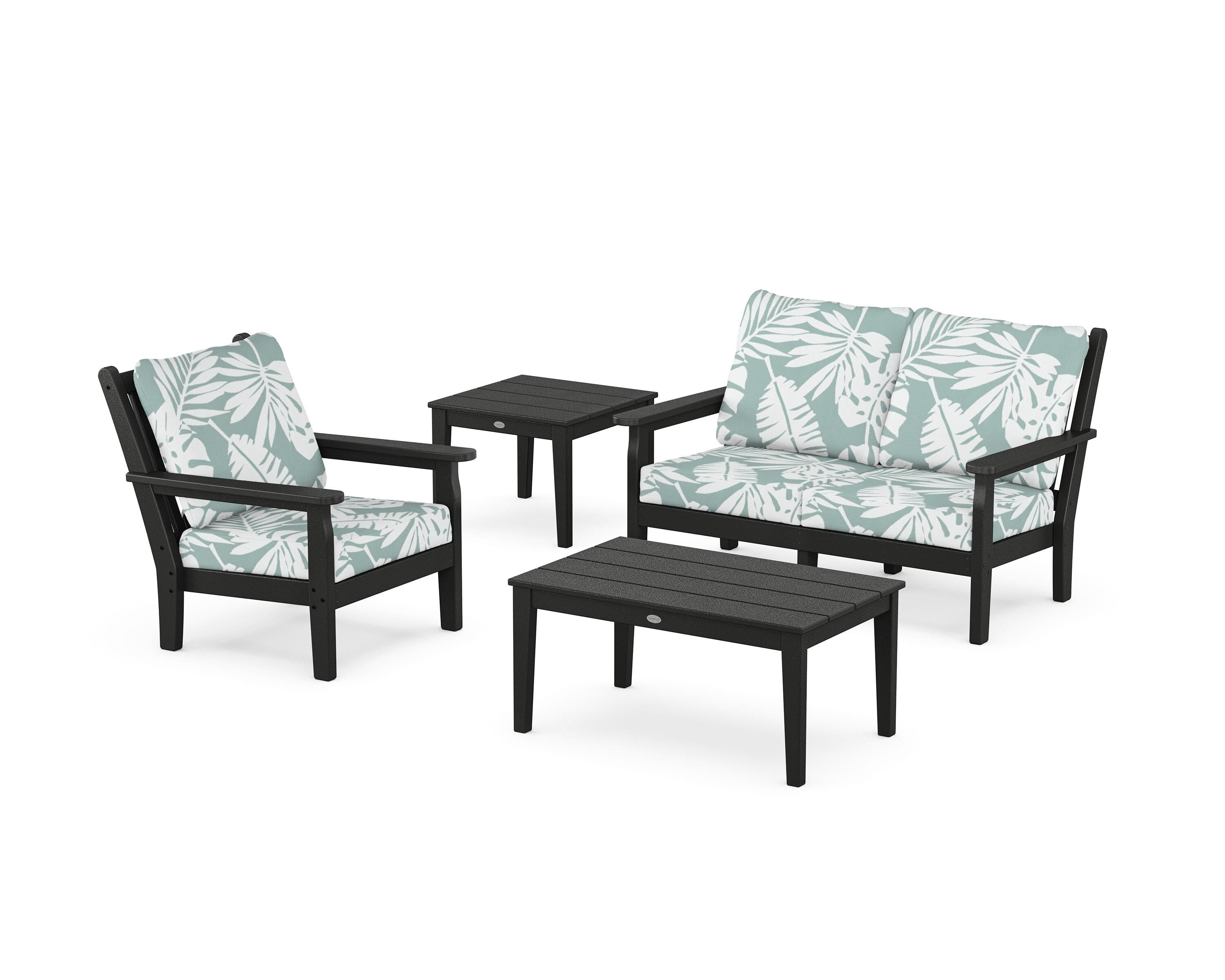 POLYWOOD Chippendale 4-Piece Deep Seating Set in Black / Leaf Glacier Spa
