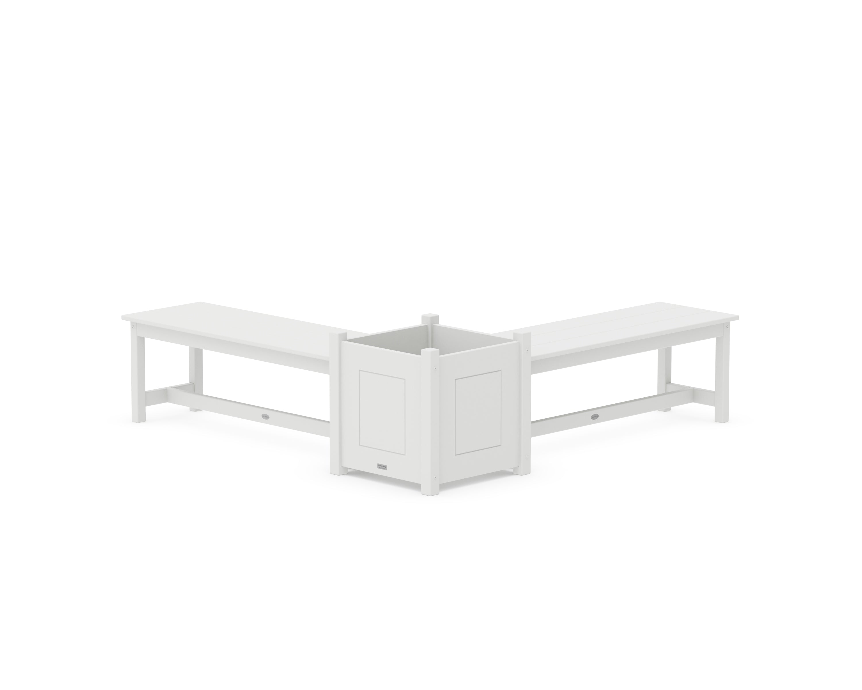 POLYWOOD 48" Country Living L- Shaped Planter Bench Set- Large in White