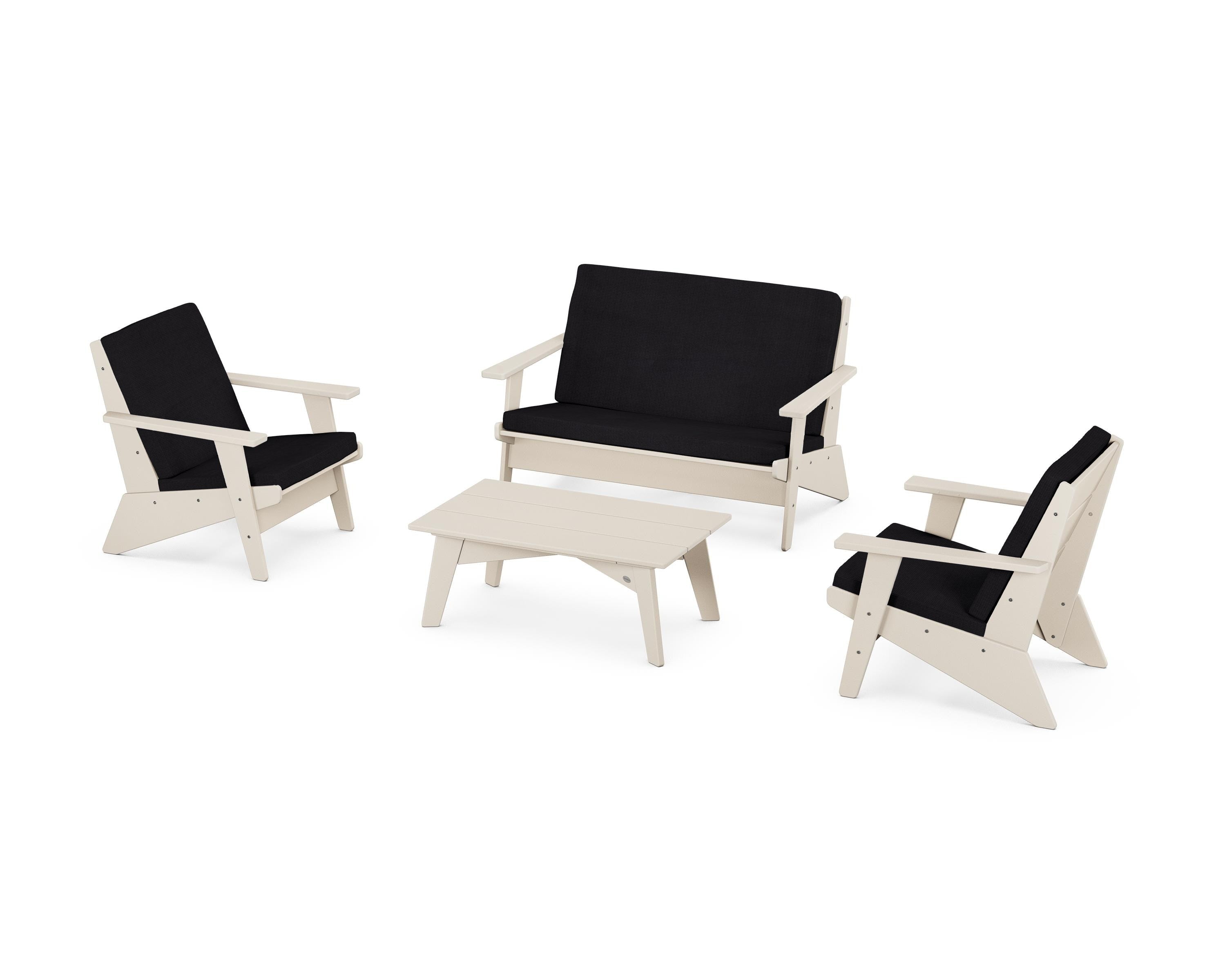POLYWOOD Riviera Modern Lounge 4-Piece Set in Sand / Midnight Linen