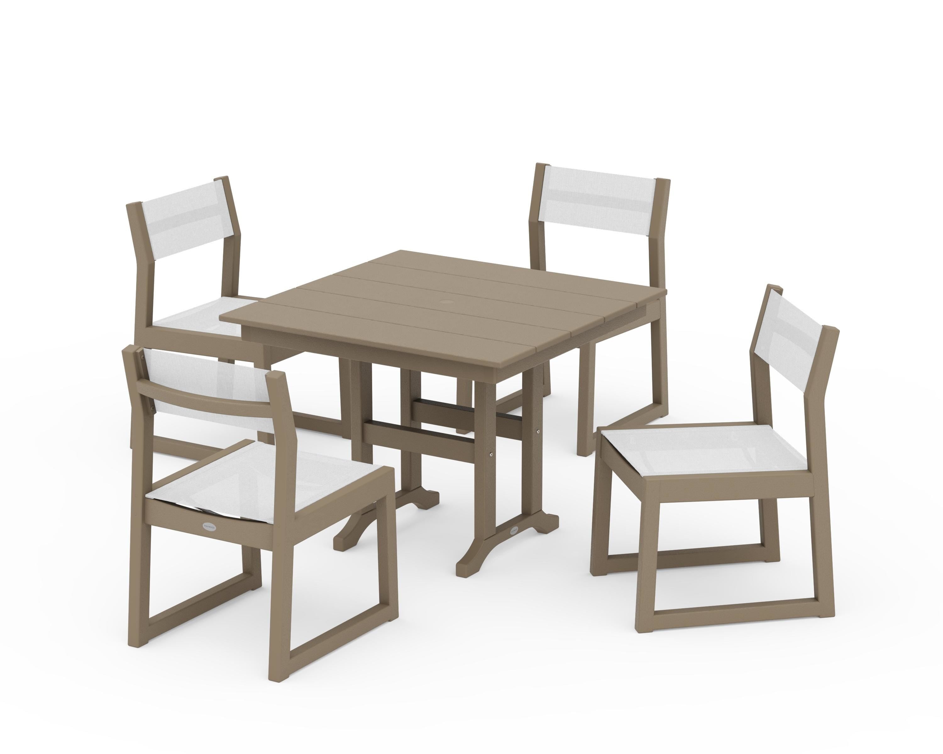 POLYWOOD EDGE Sling Side Chair 5-Piece Farmhouse Dining Set in Vintage Sahara / White Sling