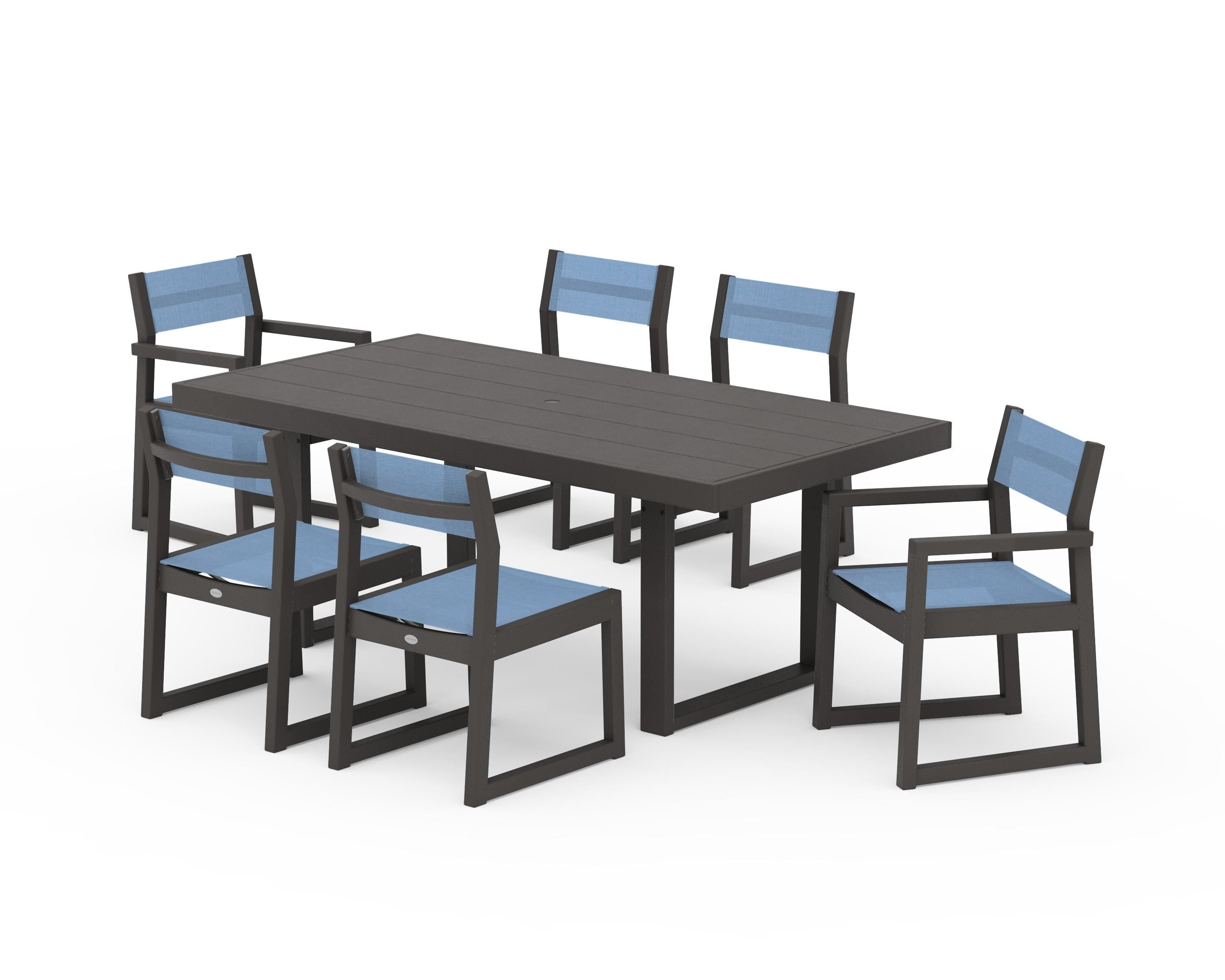 POLYWOOD EDGE Sling 7-Piece Dining Set in Vintage Coffee / Poolside Sling