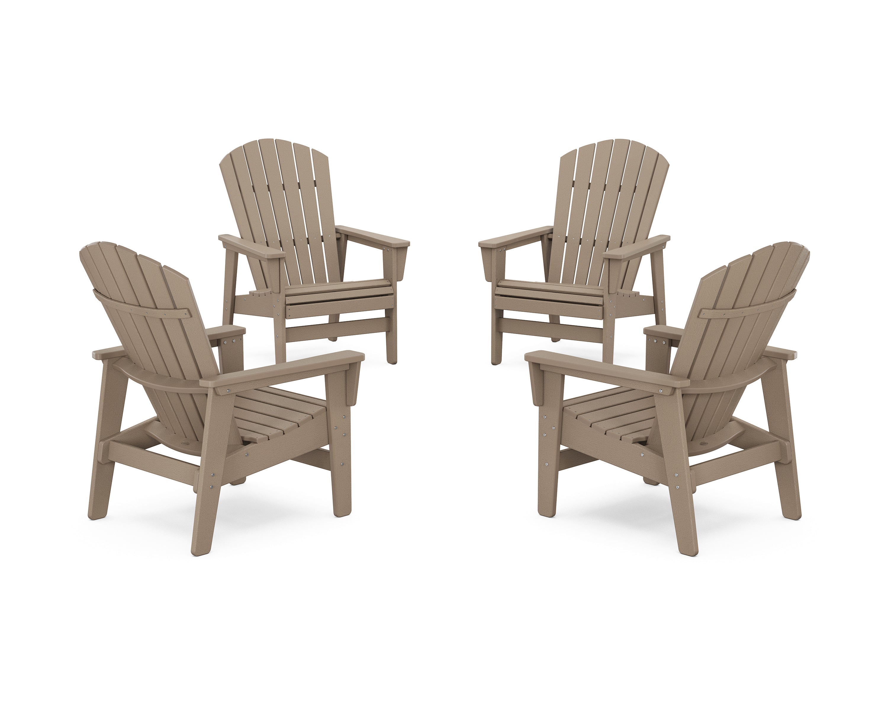 POLYWOOD 4-Piece Nautical Grand Upright Adirondack Chair Conversation Set in Vintage Sahara