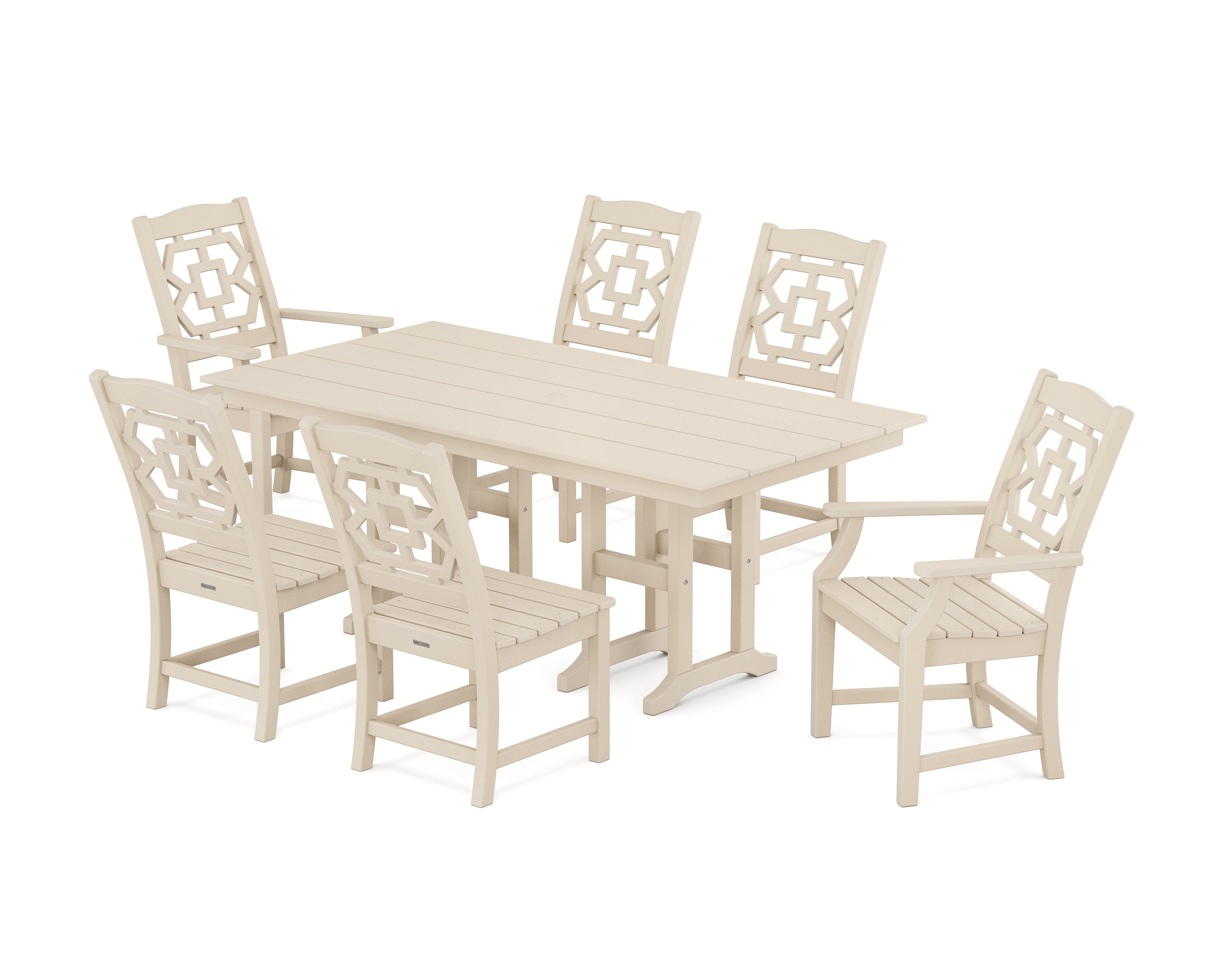 Martha Stewart by POLYWOOD Chinoiserie 7-Piece Farmhouse Dining Set in Sand