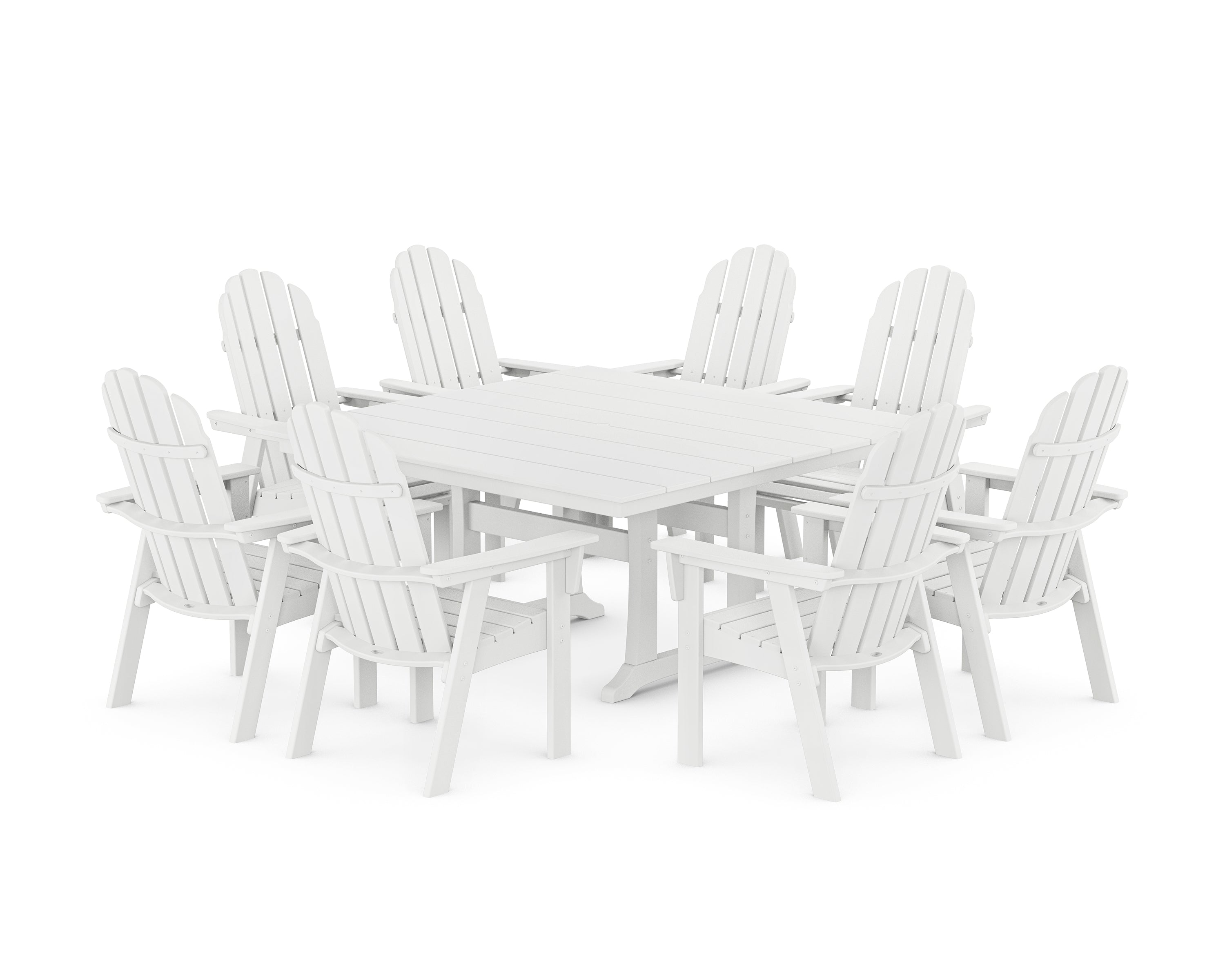 POLYWOOD Vineyard Curveback Adirondack 9-Piece Square Farmhouse Dining Set with Trestle Legs in White