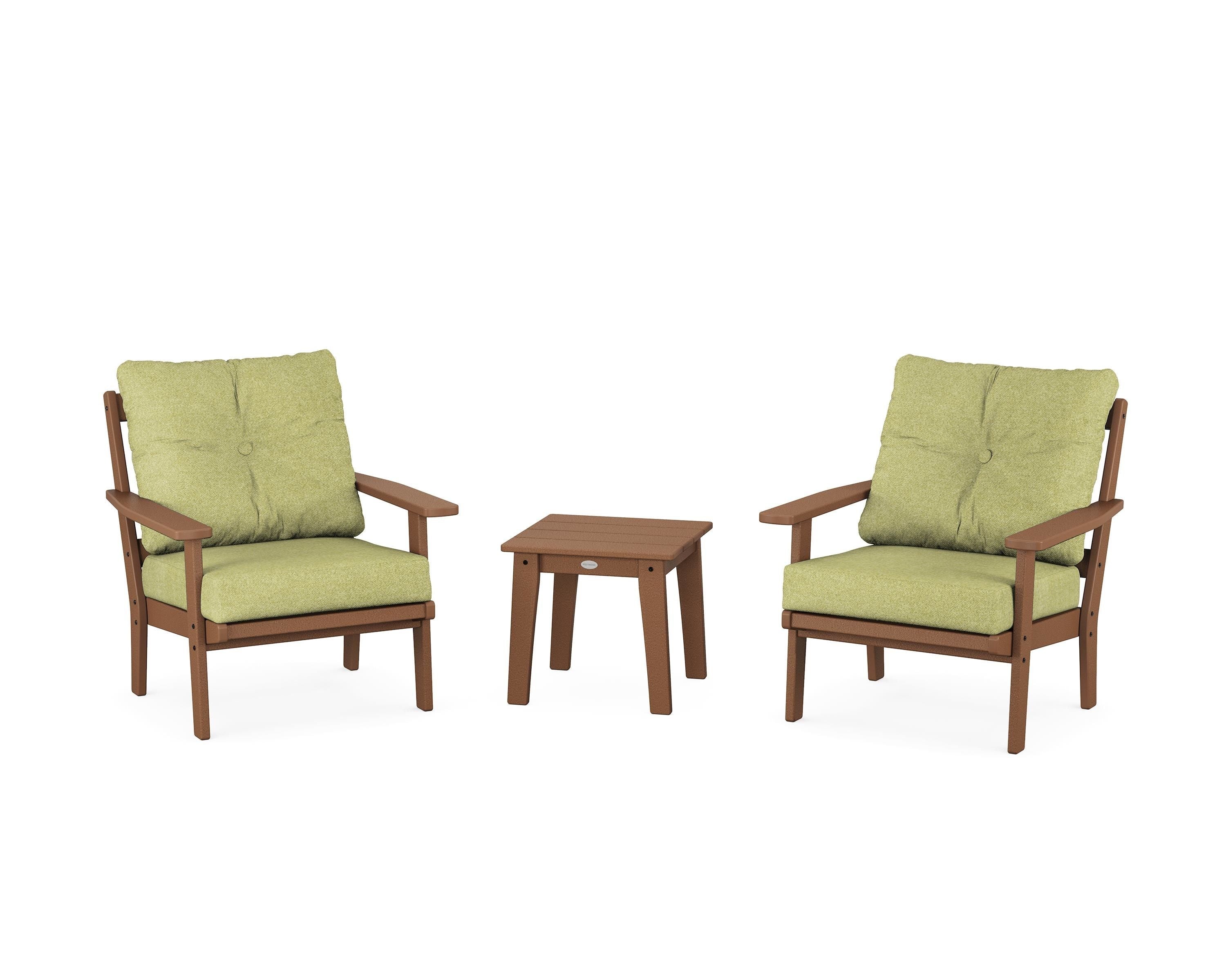 POLYWOOD Oxford 3-Piece Deep Seating Set in Teak / Chartreuse Boucle