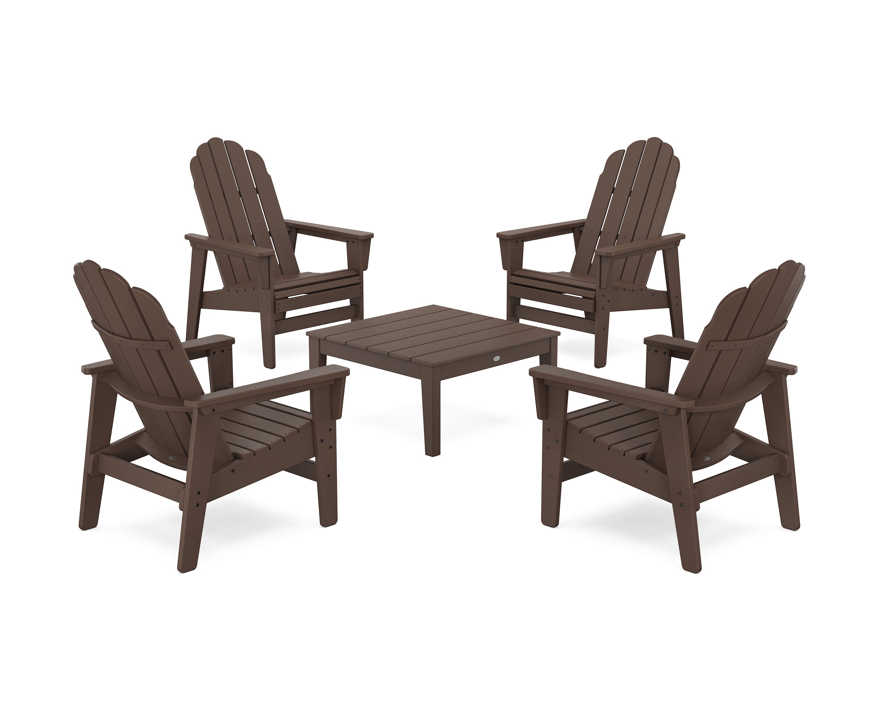 POLYWOOD 5-Piece Vineyard Grand Upright Adirondack Chair Conversation Group in Mahogany