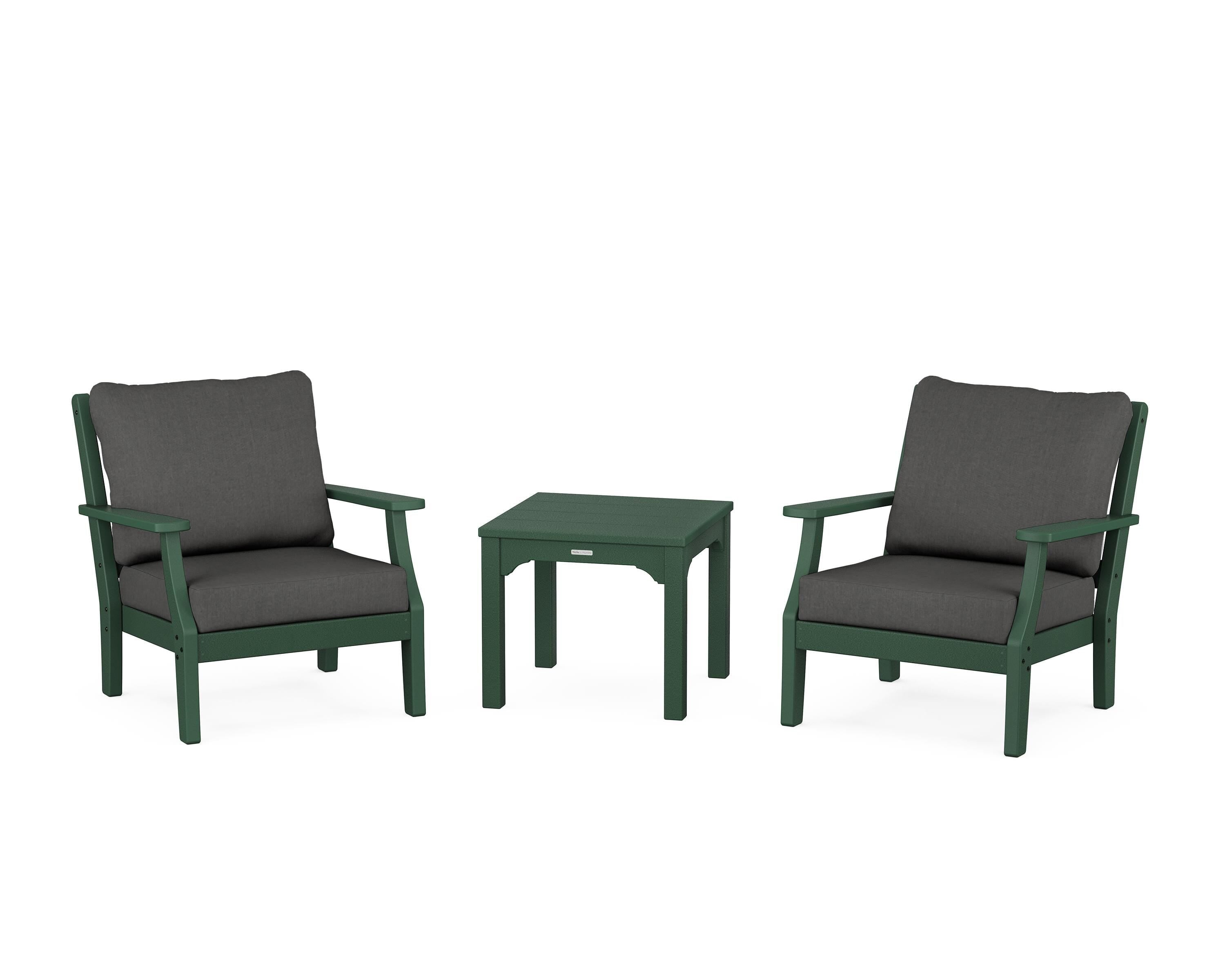 Martha Stewart by POLYWOOD Chinoiserie 3-Piece Deep Seating Set in Green / Spectrum Carbon