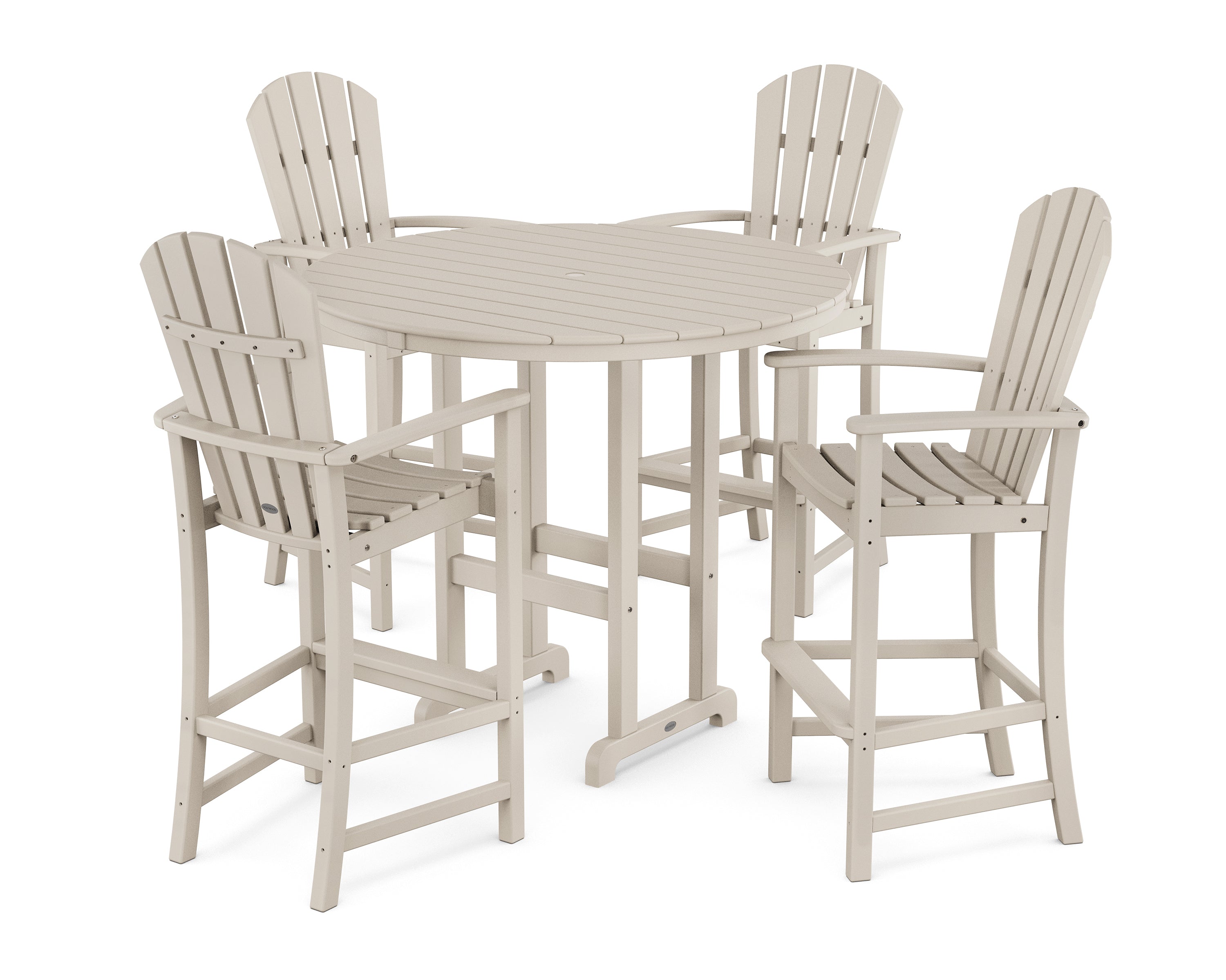 POLYWOOD® Palm Coast 5-Piece Round Farmhouse Bar Set in Sand