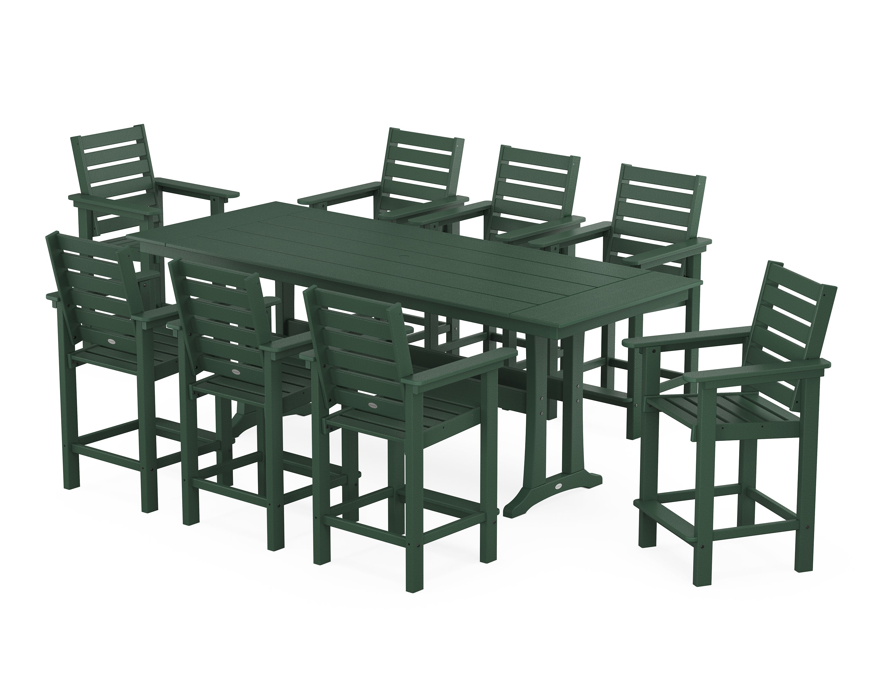 POLYWOOD Captain 9-Piece Farmhouse Counter Set with Trestle Legs in Green