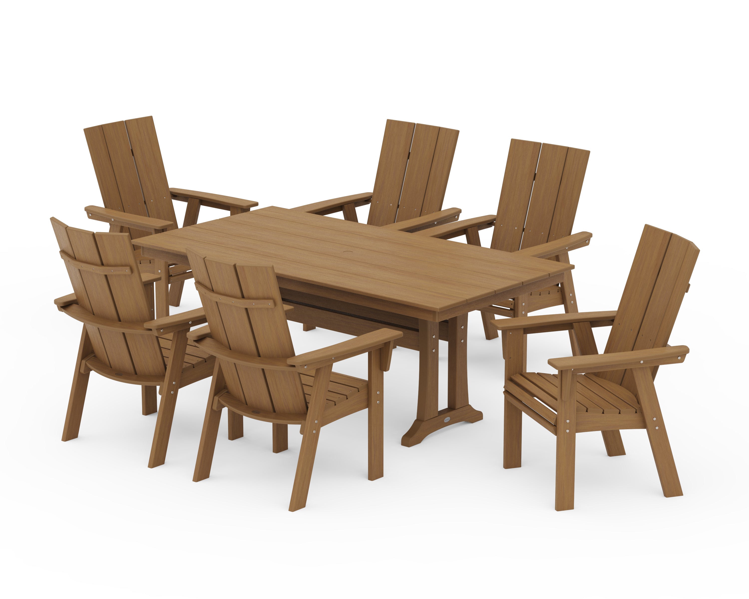 POLYWOOD Modern Curveback Adirondack 7-Piece Farmhouse Dining Set with Trestle Legs in Natural
