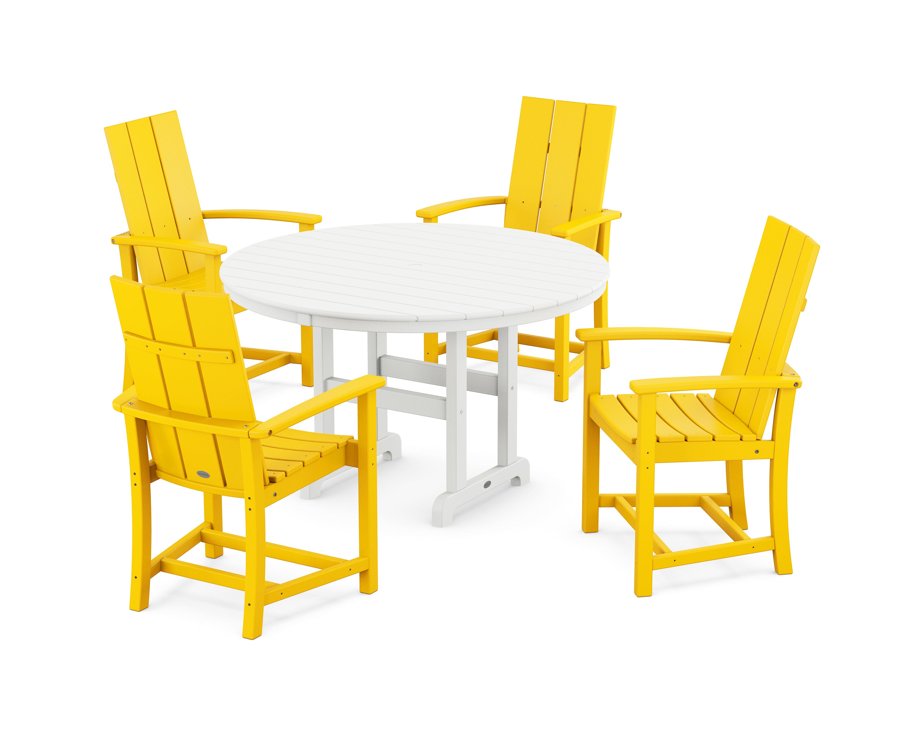 POLYWOOD® Modern Adirondack 5-Piece Round Farmhouse Dining Set in Lemon / White