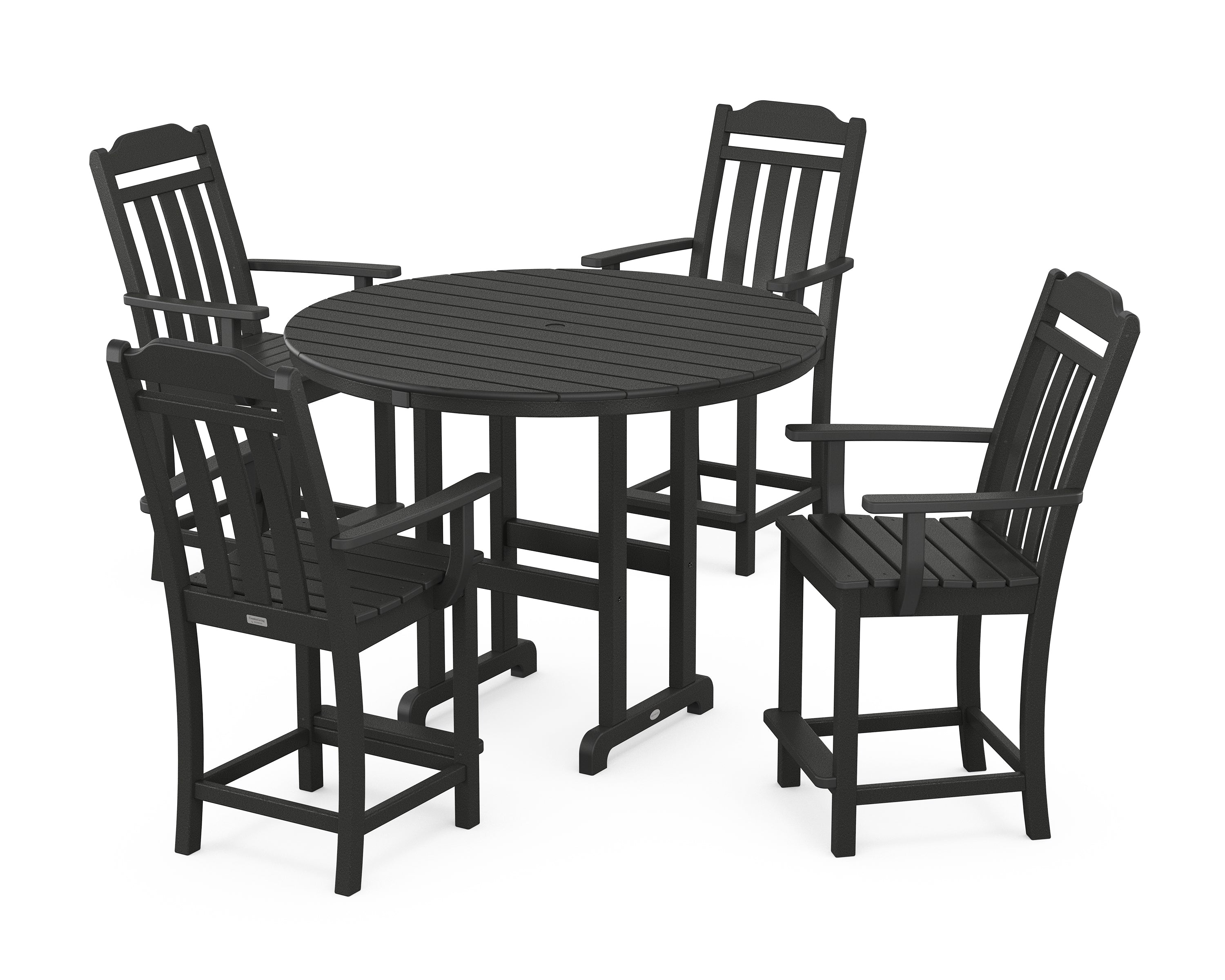 POLYWOOD Country Living 5-Piece Round Farmhouse Counter Set in Black