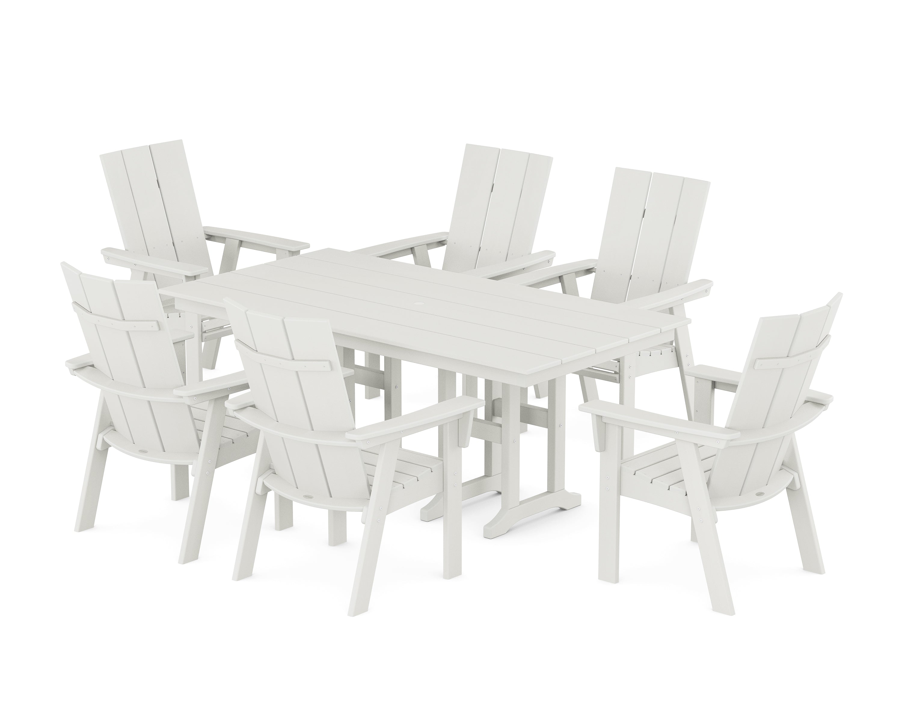 POLYWOOD Modern Curveback Adirondack 7-Piece Farmhouse Dining Set in Vintage White