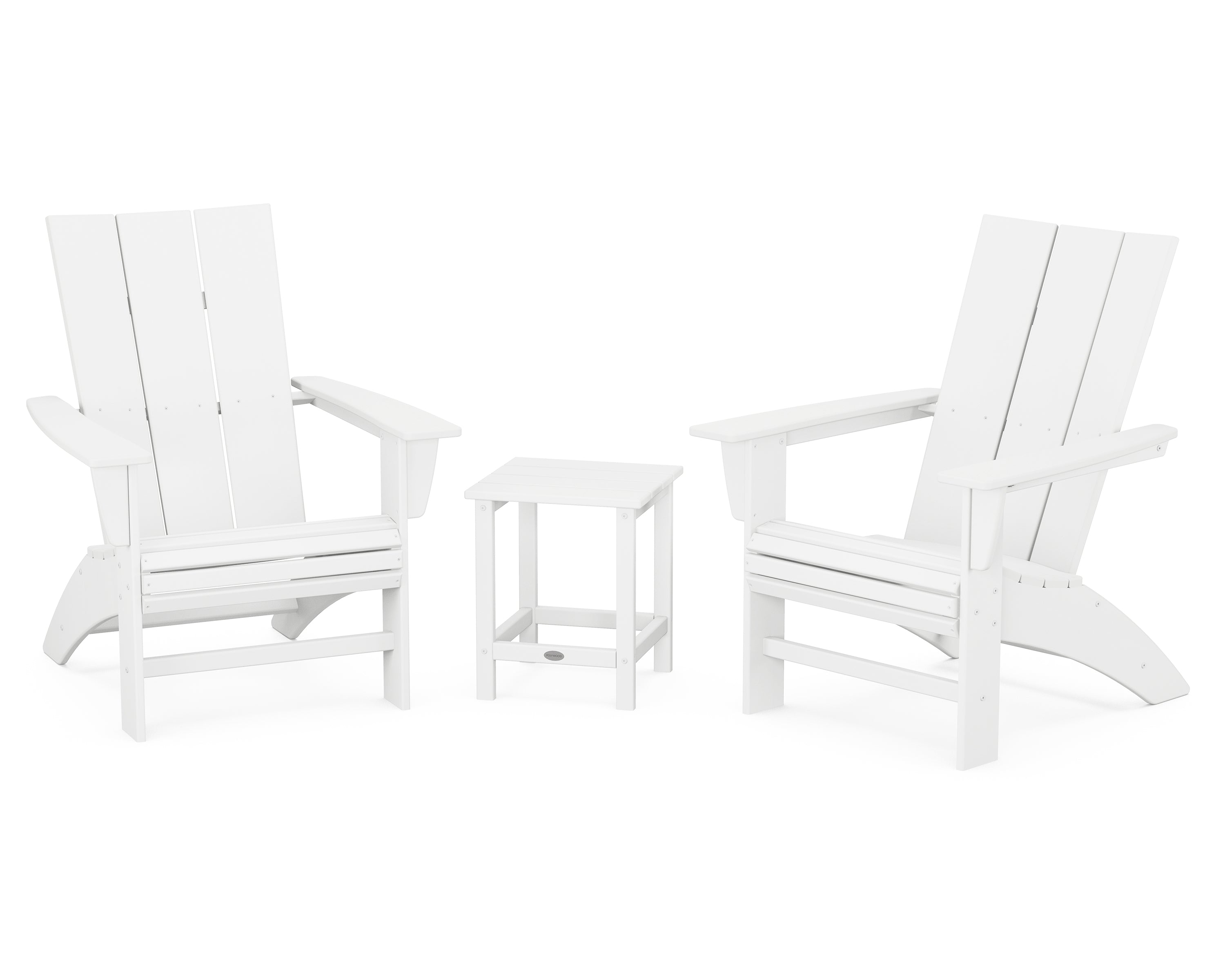 POLYWOOD Modern 3-Piece Curveback Adirondack Set with Long Island 18" Side Table in White