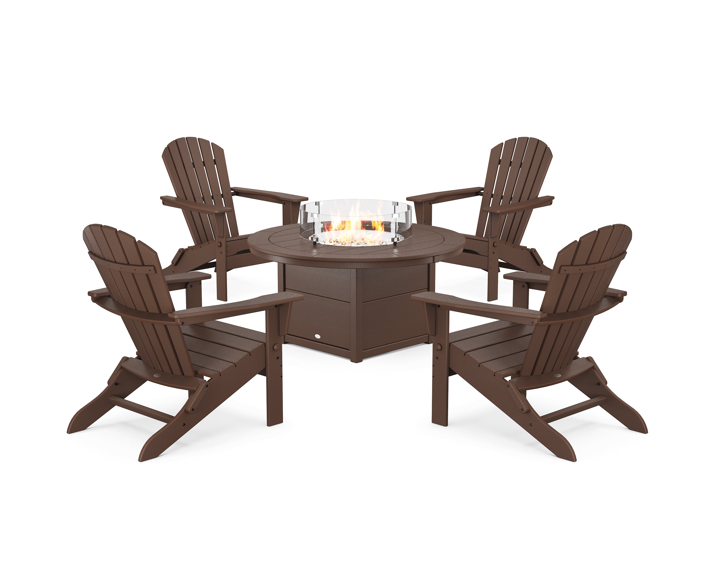 POLYWOOD South Beach 5-Piece Folding Adirondack Fire Chat Set in Mahogany