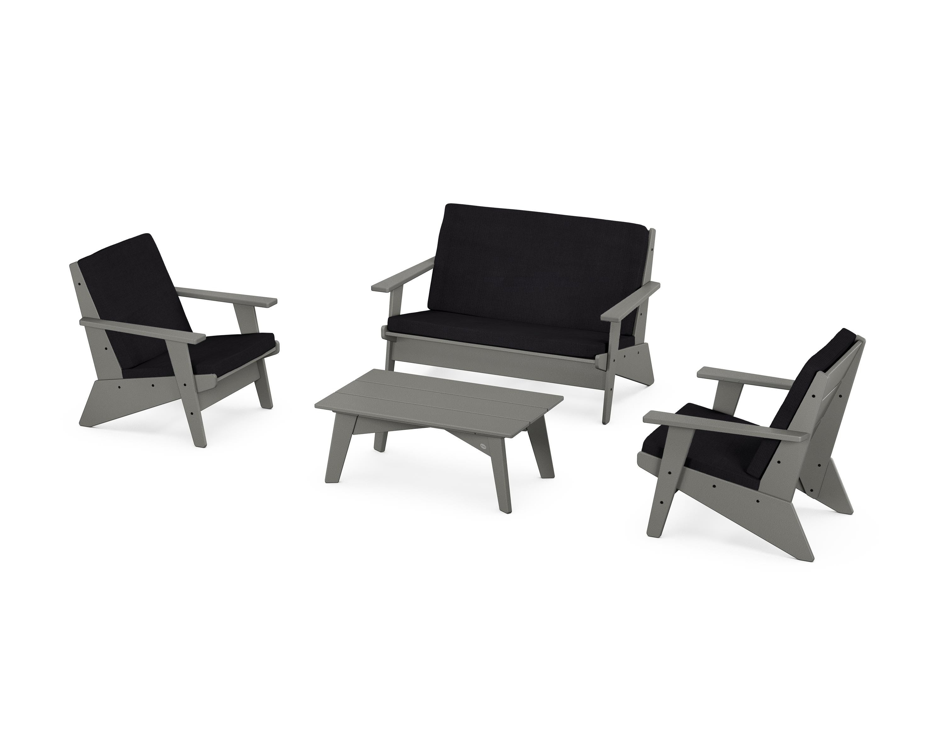 POLYWOOD Riviera Modern Lounge 4-Piece Set in Slate Grey / Midnight Linen