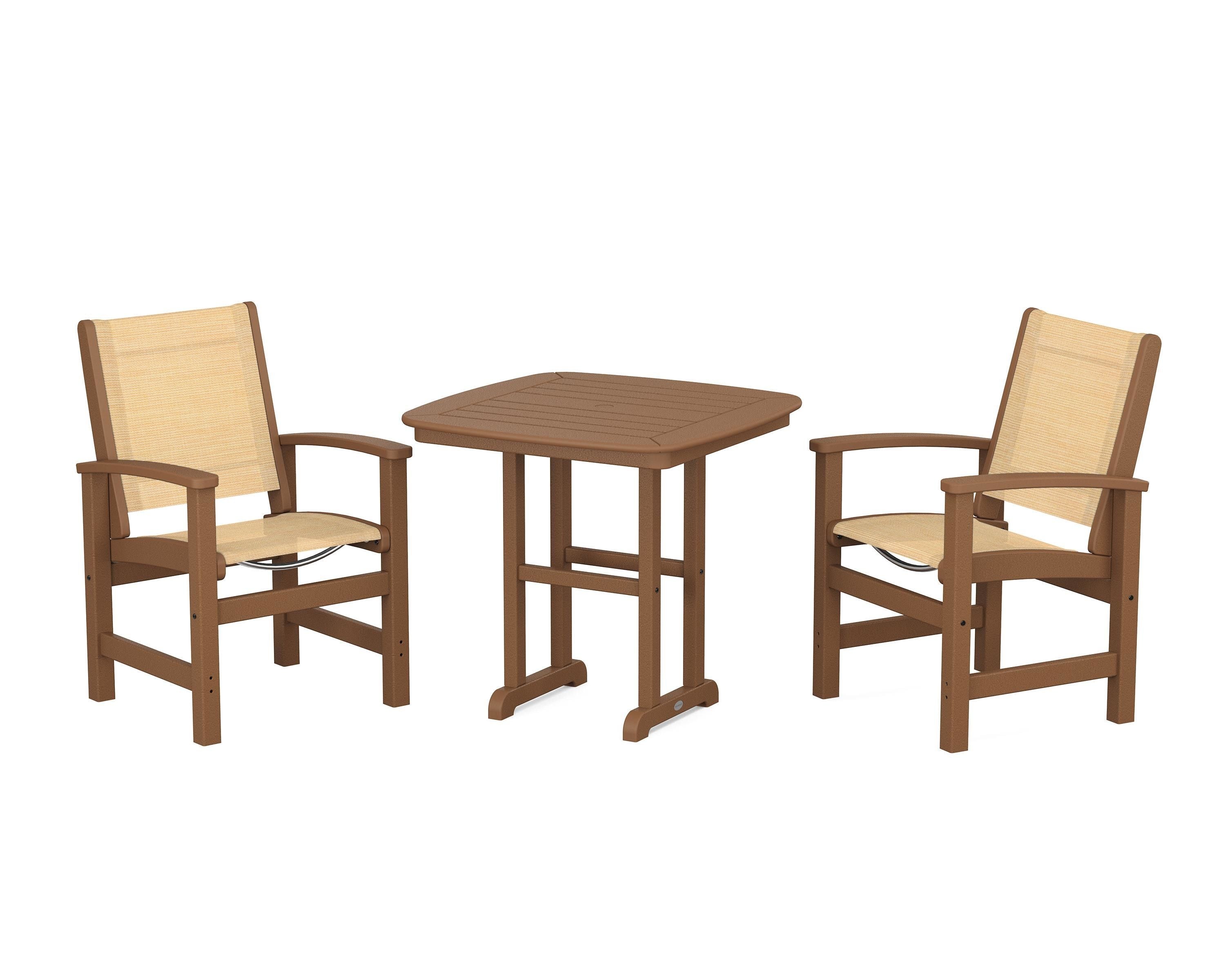 POLYWOOD Coastal 3-Piece Dining Set in Teak / Dupioni Apricot Sling