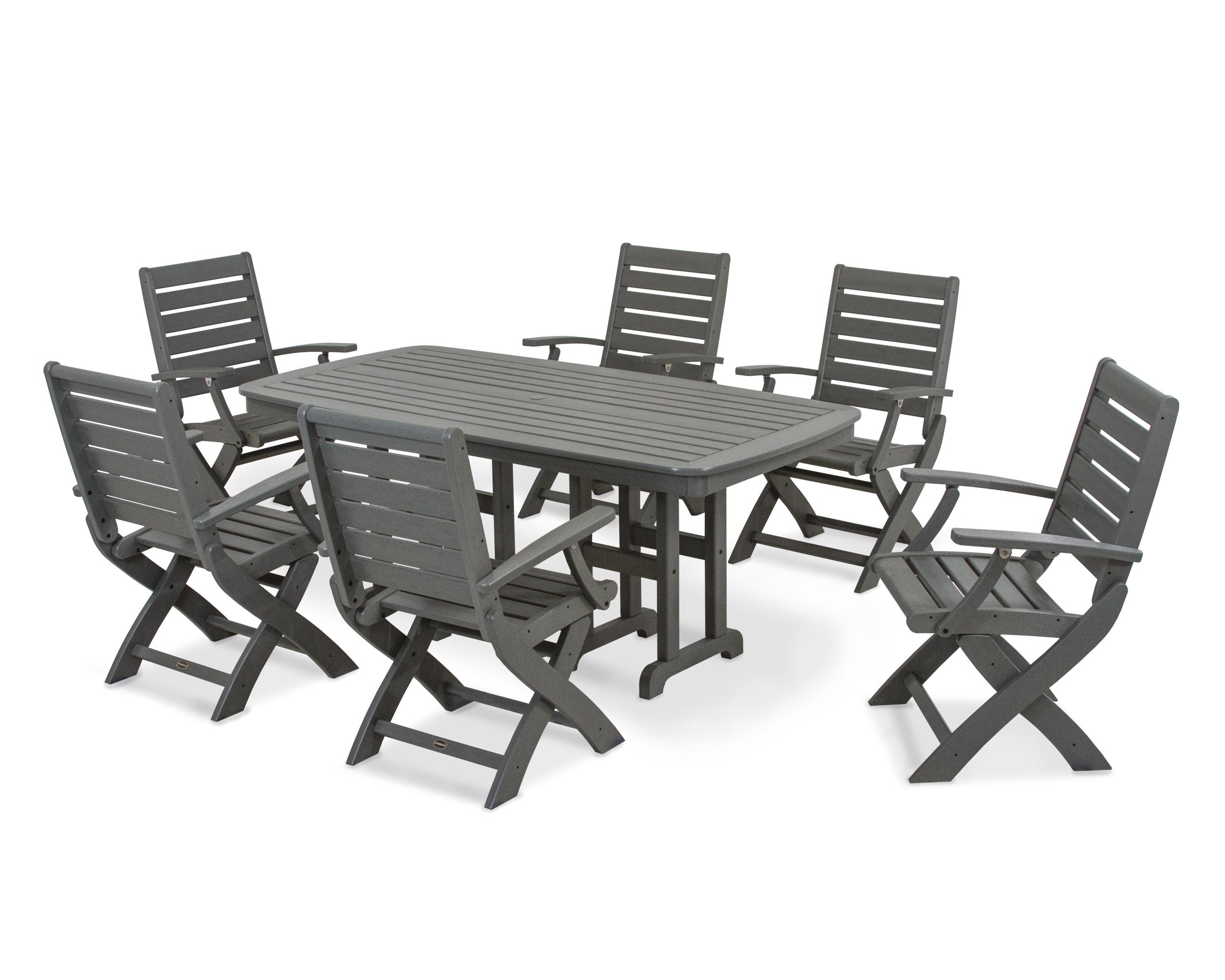 POLYWOOD Signature Folding Chair 7-Piece Dining Set in Slate Grey