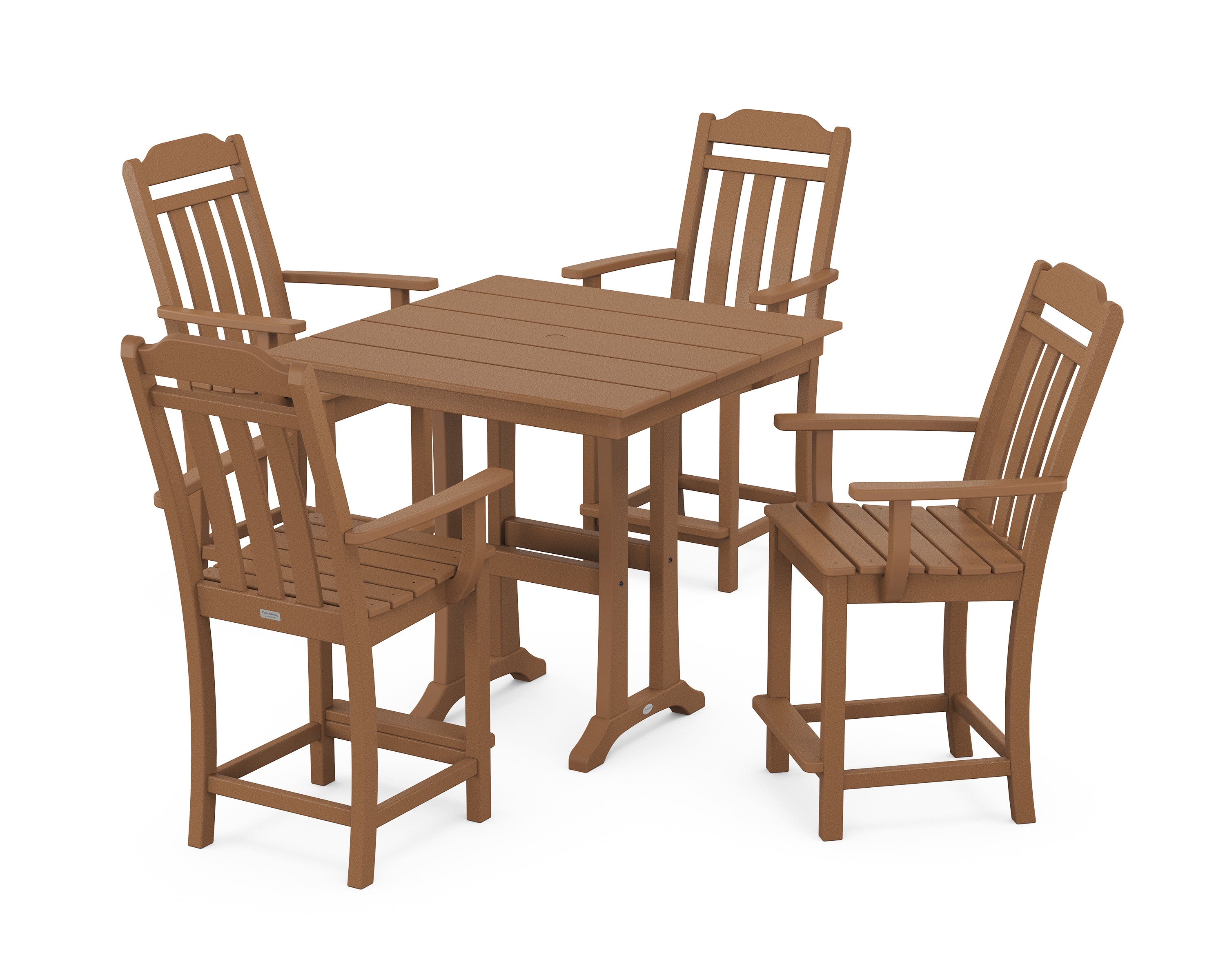 POLYWOOD Country Living 5-Piece Farmhouse Counter Set with Trestle Legs in Teak