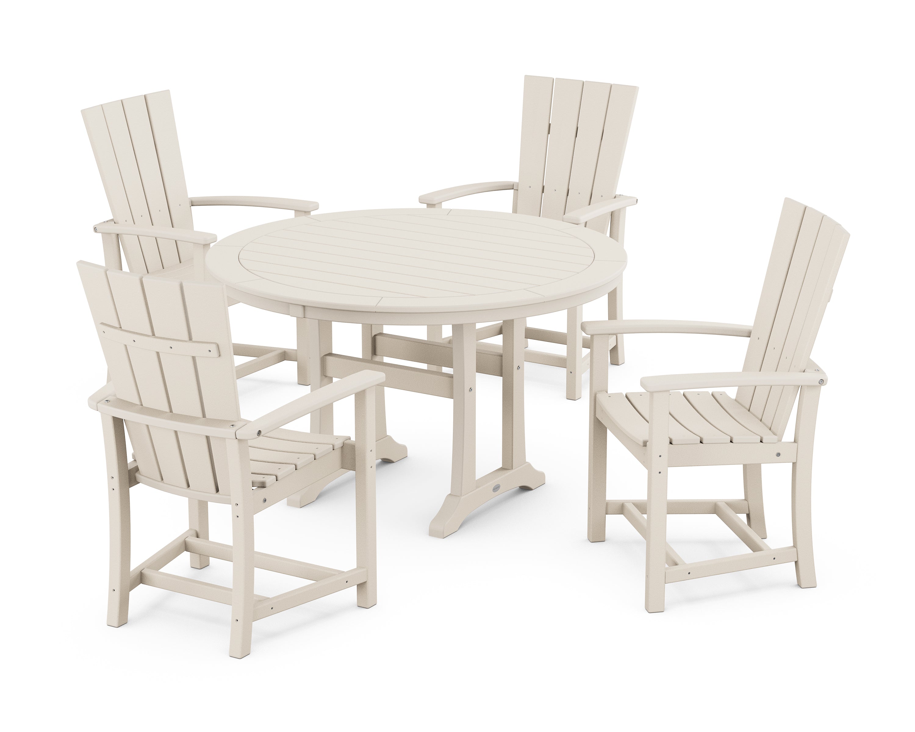 POLYWOOD® Quattro 5-Piece Round Dining Set with Trestle Legs in Sand