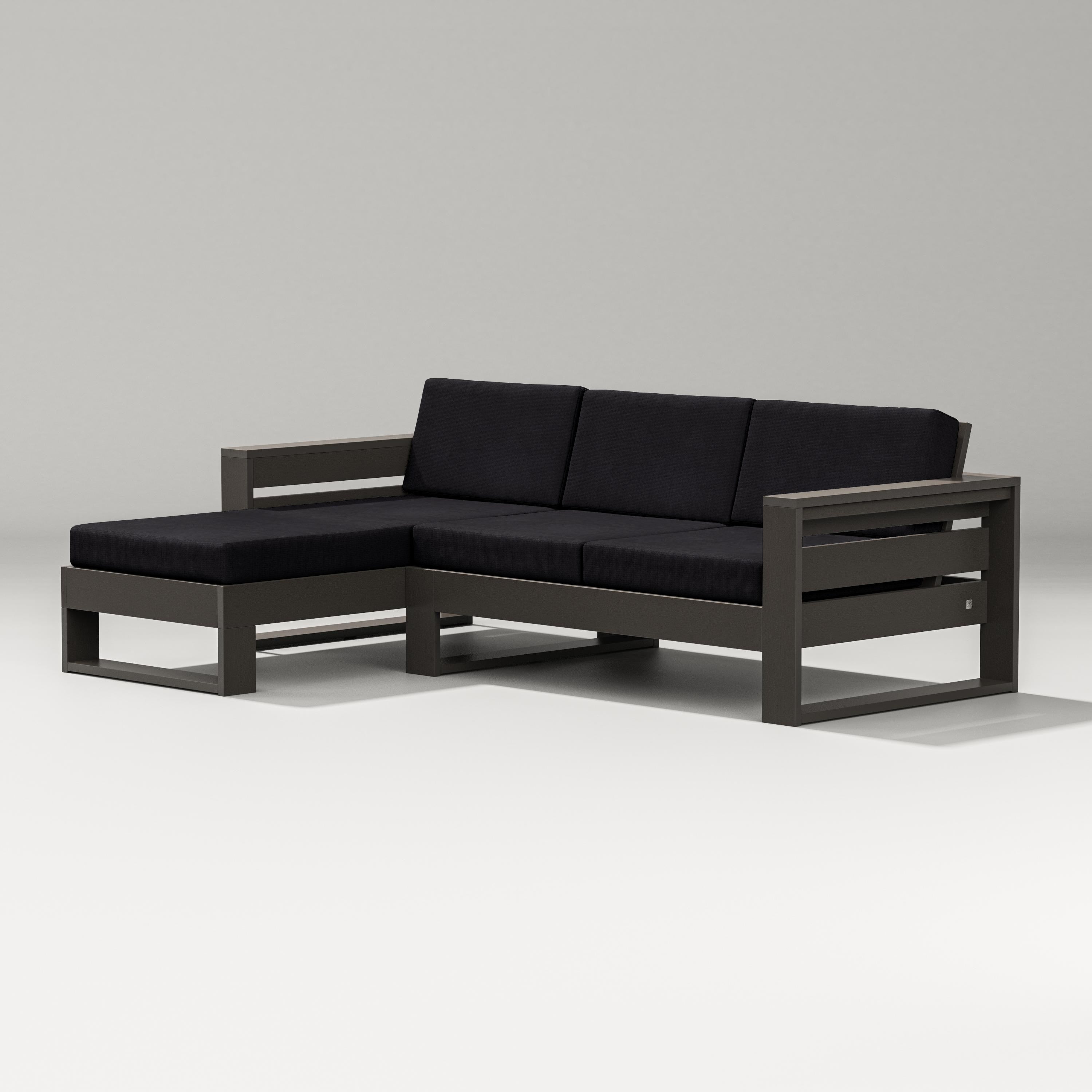 PW Designer Series Latitude Left Chaise Sectional in Vintage Coffee / Midnight Linen