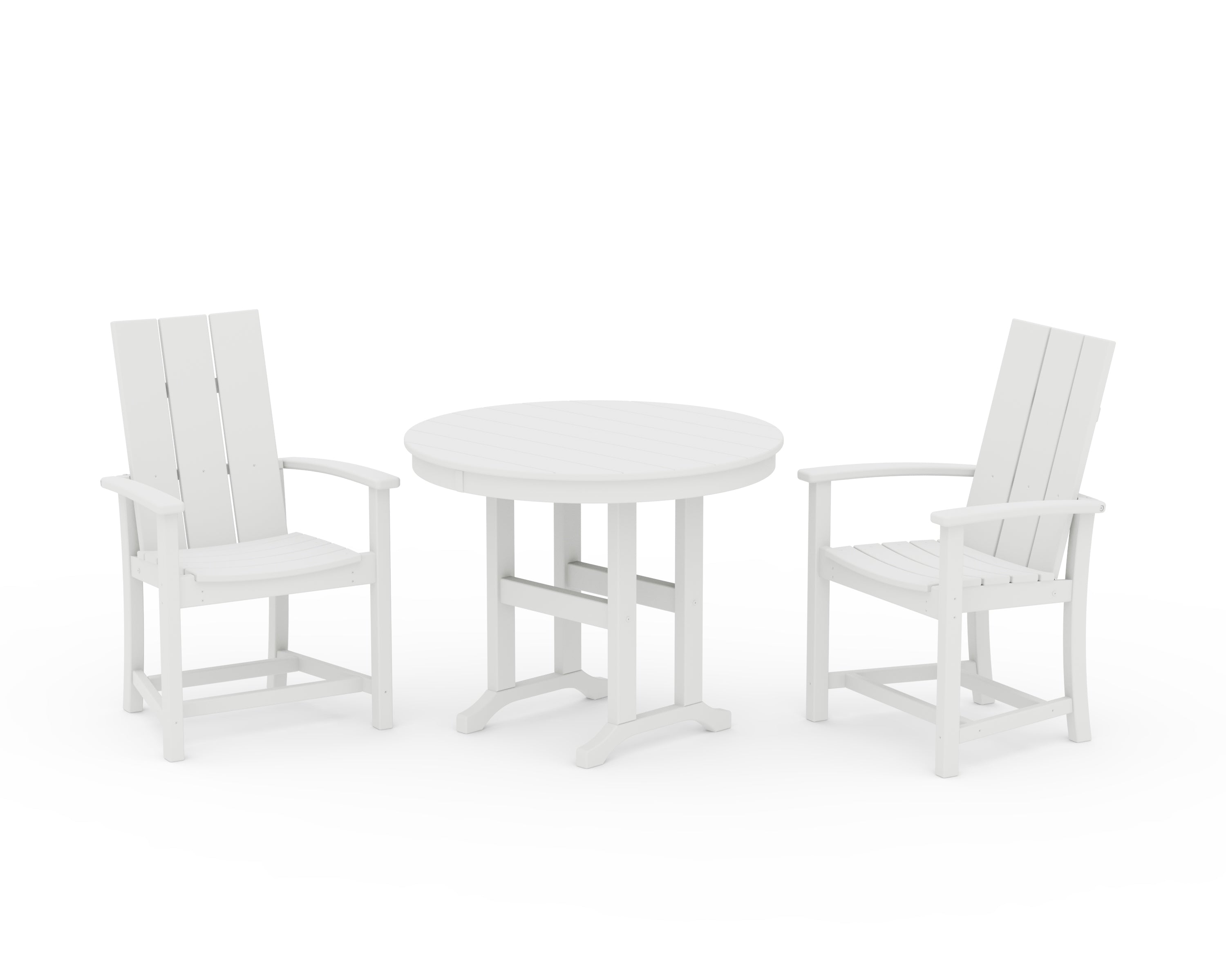 POLYWOOD Modern Adirondack 3-Piece Round Farmhouse Dining Set in White